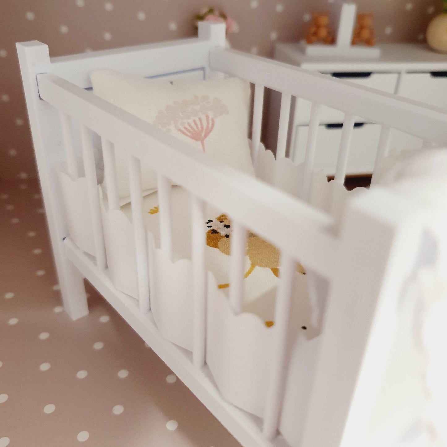 Dolls House Little Mouse Cot Bedding, 12th scale miniature bedding