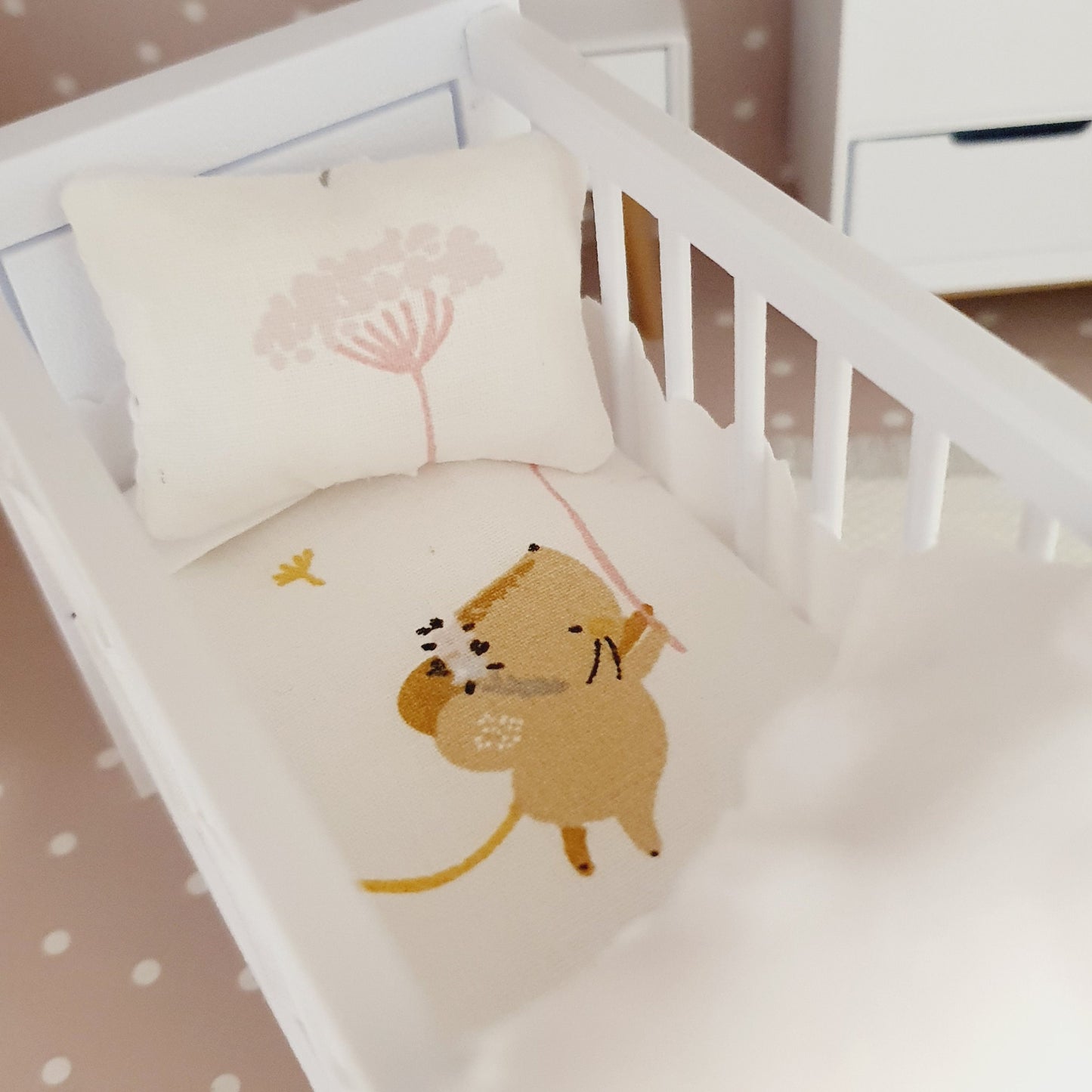 Dolls House Little Mouse Cot Bedding, 12th scale miniature bedding