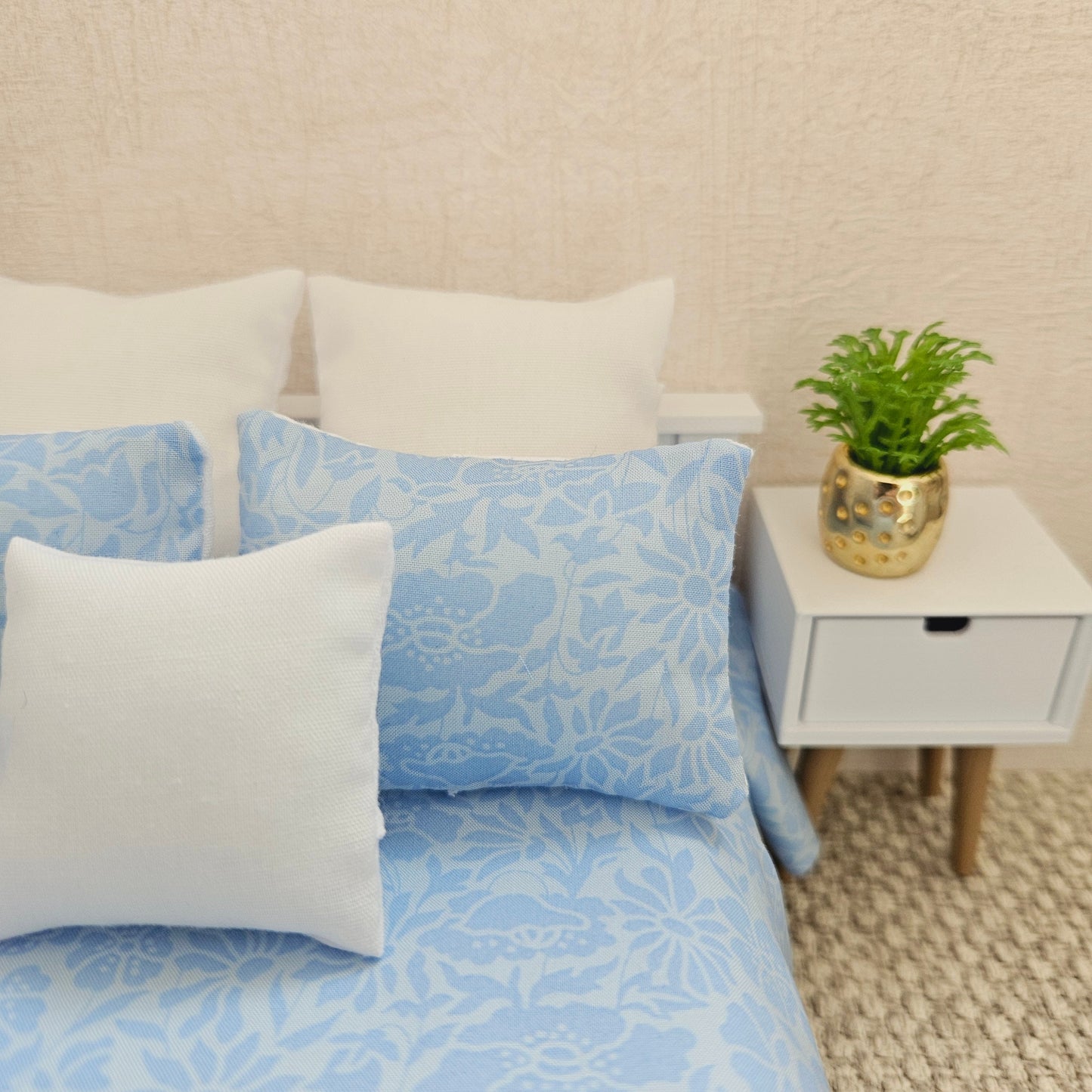 Dolls house 6 piece set, Double bedding, Liberty Blue floral print, 12th scale bedding, miniature bed set