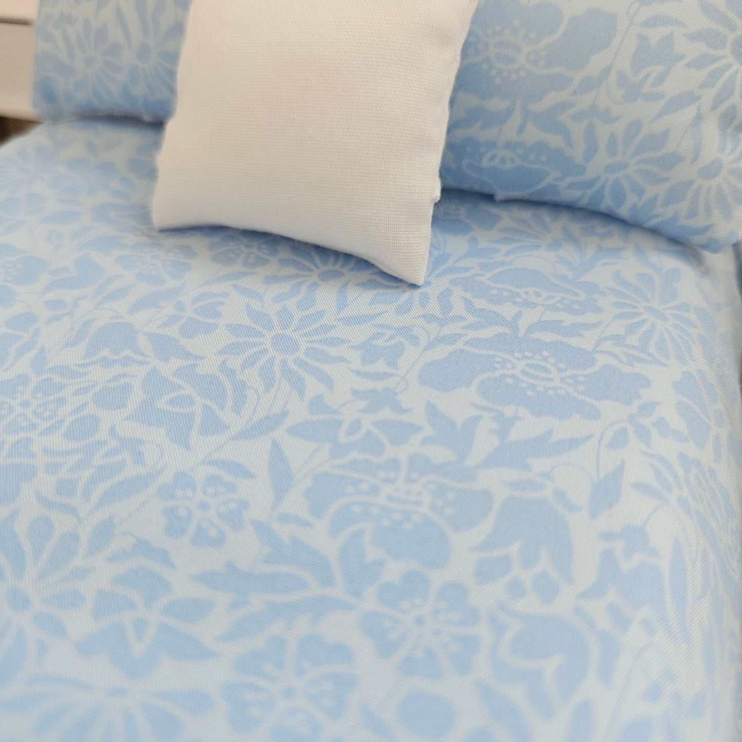 Dolls house 6 piece set, Double bedding, Liberty Blue floral print, 12th scale bedding, miniature bed set