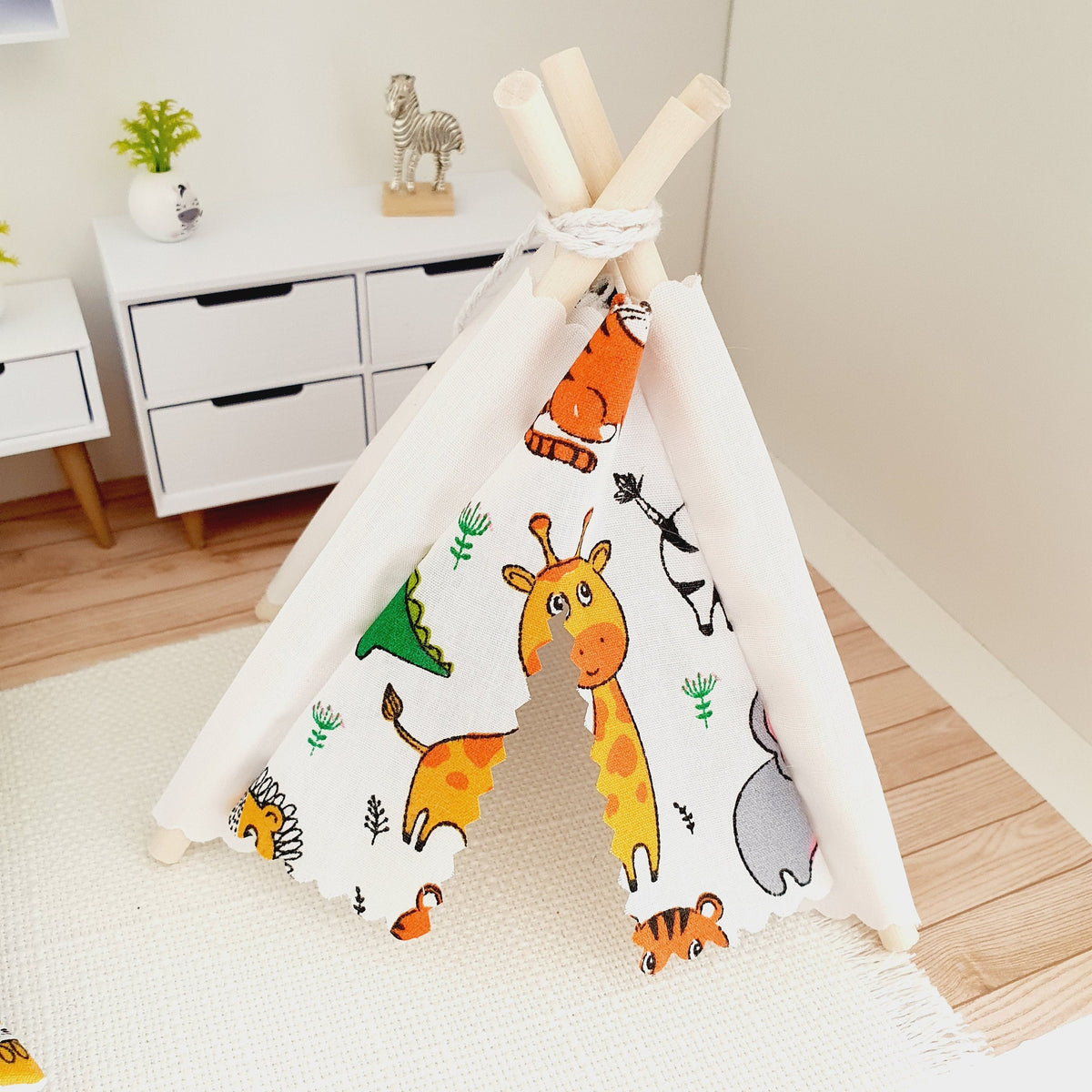 Dolls house Cute Safari Teepee / Tent & Floor cushion, 12th scale tent, miniature teepee, Tipi, Tent