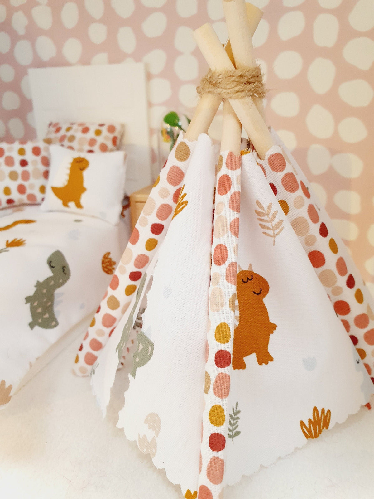 Dolls house Cute Little Dinosaur Teepee, 12th scale tent, miniature teepee