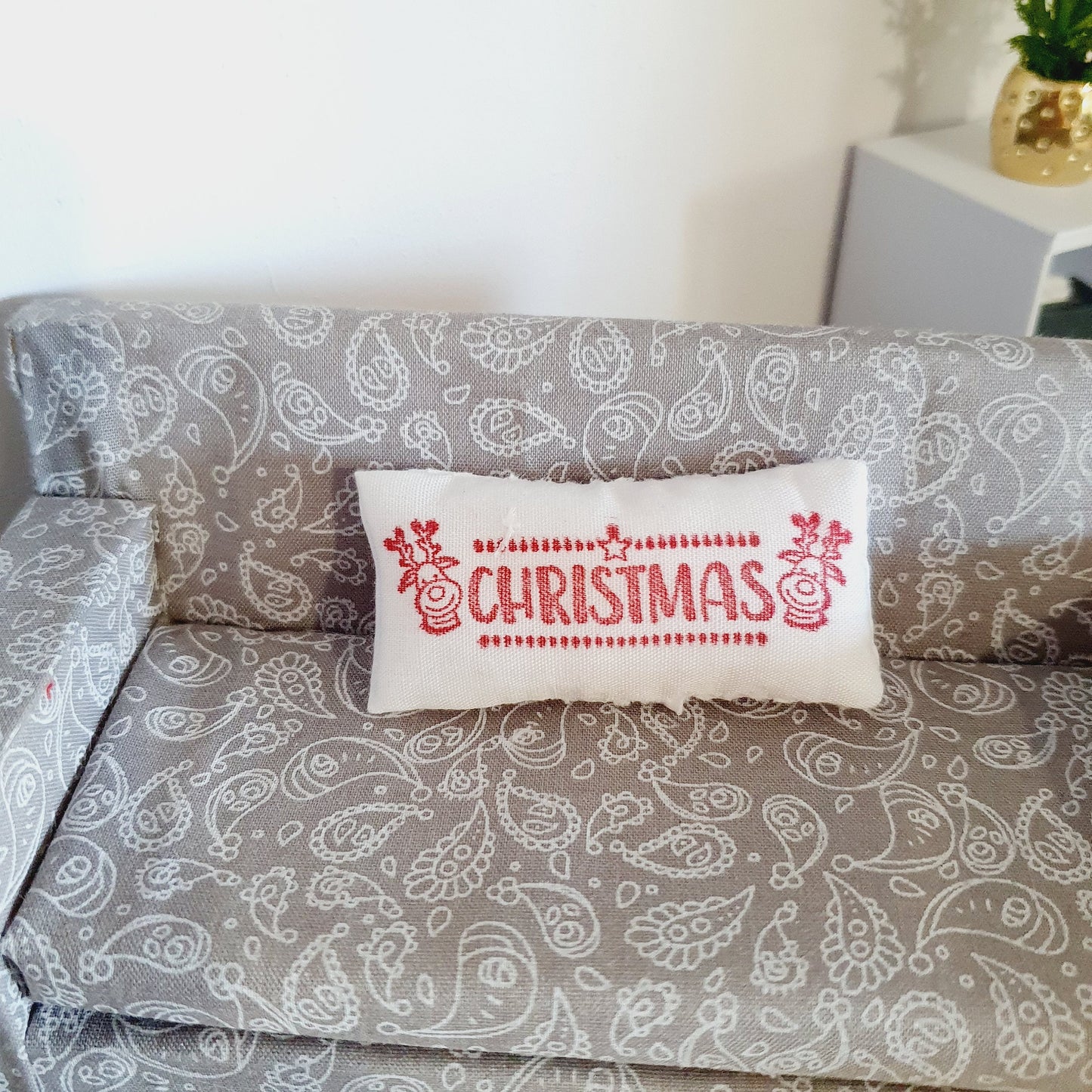 Dolls house Christmas Red & White Cushion, 12th scale cushions, miniature cushion