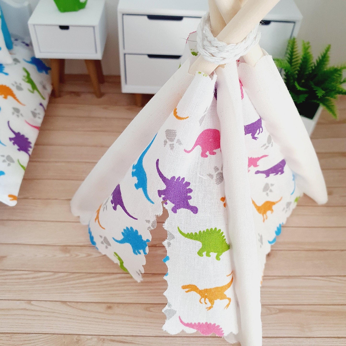 Dolls house Cute Dinosaur TeePee | Tent & Floor cushion, 12th scale tent, miniature teepee, Tipi, Tent