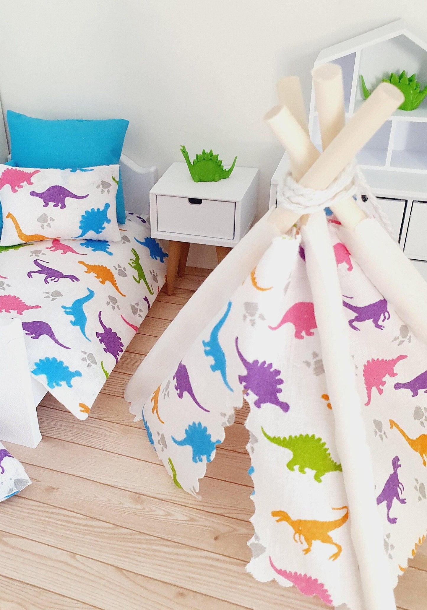 Dolls house Cute Dinosaur TeePee | Tent & Floor cushion, 12th scale tent, miniature teepee, Tipi, Tent