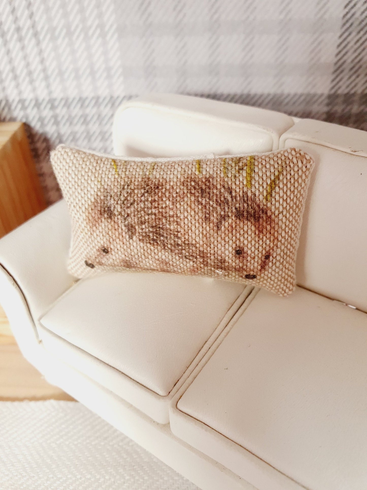 Dolls house 1x Hedgehogs cushion, Cute Pair of Hedgehogs, 12th scale cushions, miniature cushion