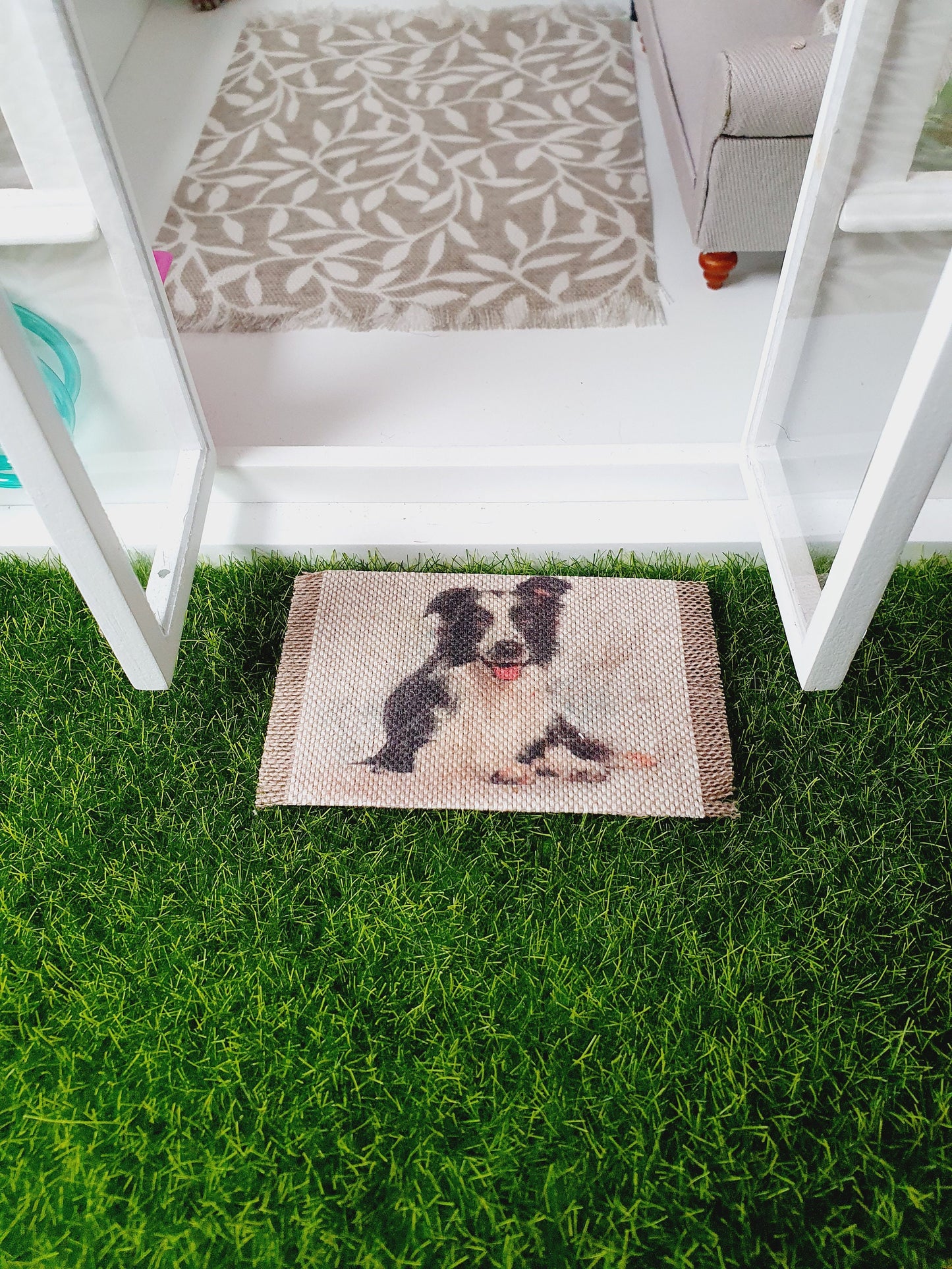 Dolls House Border Collie Doormat | Dog Design Fabric Door Mat | 1:12th Scale doormat | Miniature Mat
