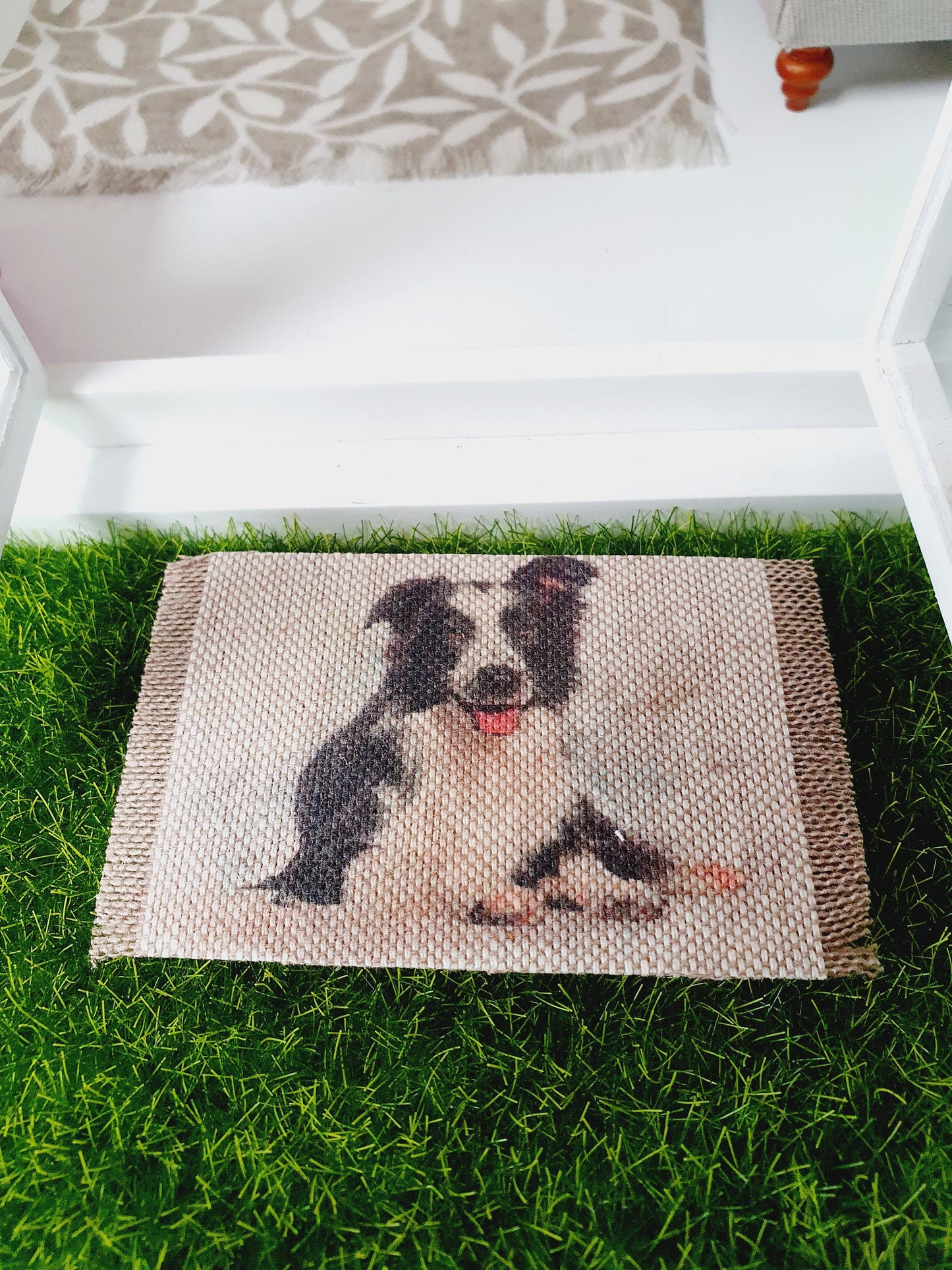 Dolls House Border Collie Doormat | Dog Design Fabric Door Mat | 1:12th Scale doormat | Miniature Mat