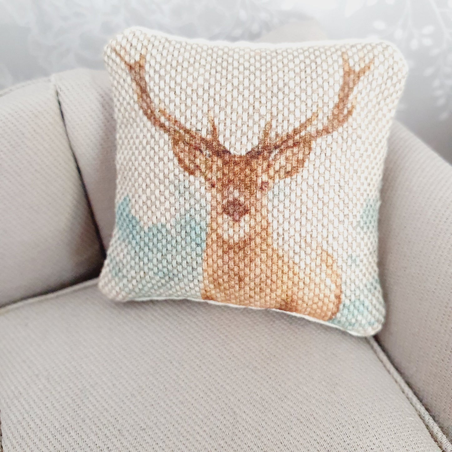 Dolls house 1x Stag cushion, Cute Stag cushion, 12th scale cushions, miniature cushion