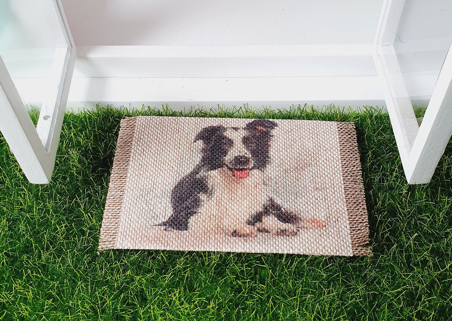 Dolls House Border Collie Doormat | Dog Design Fabric Door Mat | 1:12th Scale doormat | Miniature Mat