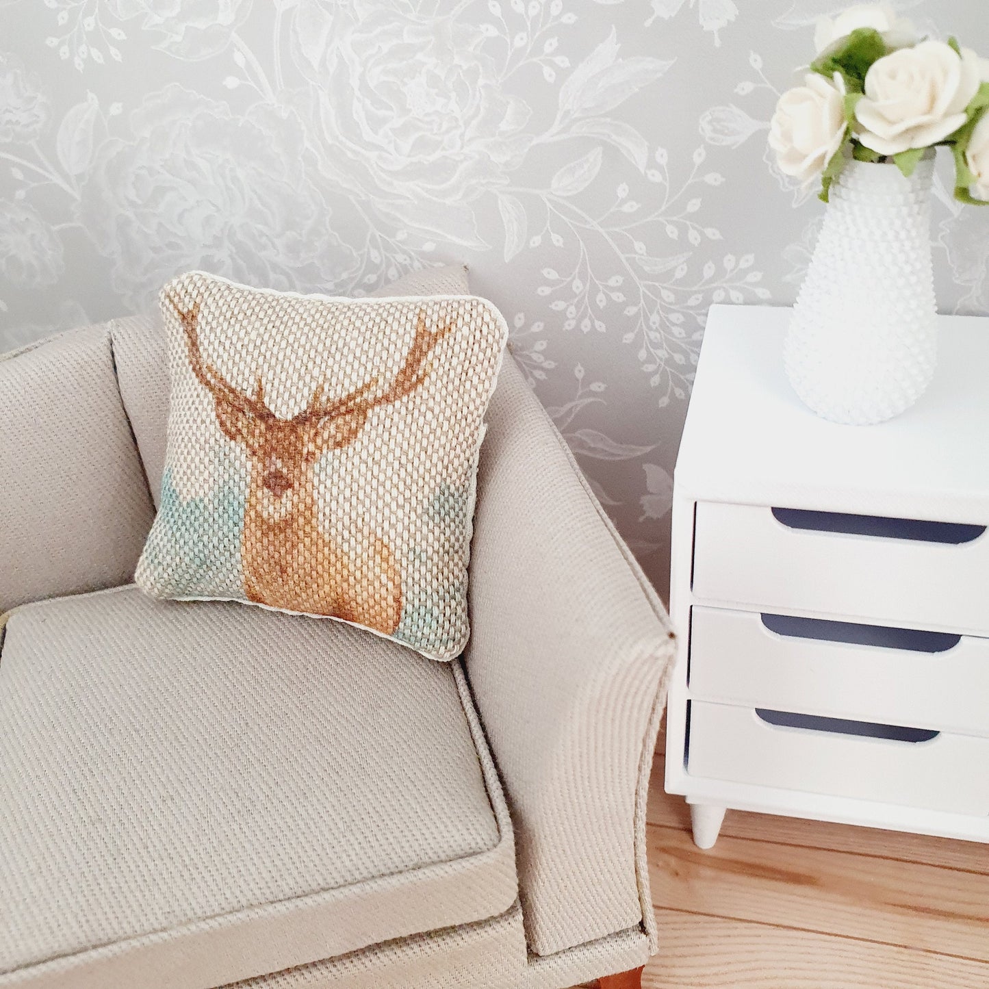 Dolls house 1x Stag cushion, Cute Stag cushion, 12th scale cushions, miniature cushion
