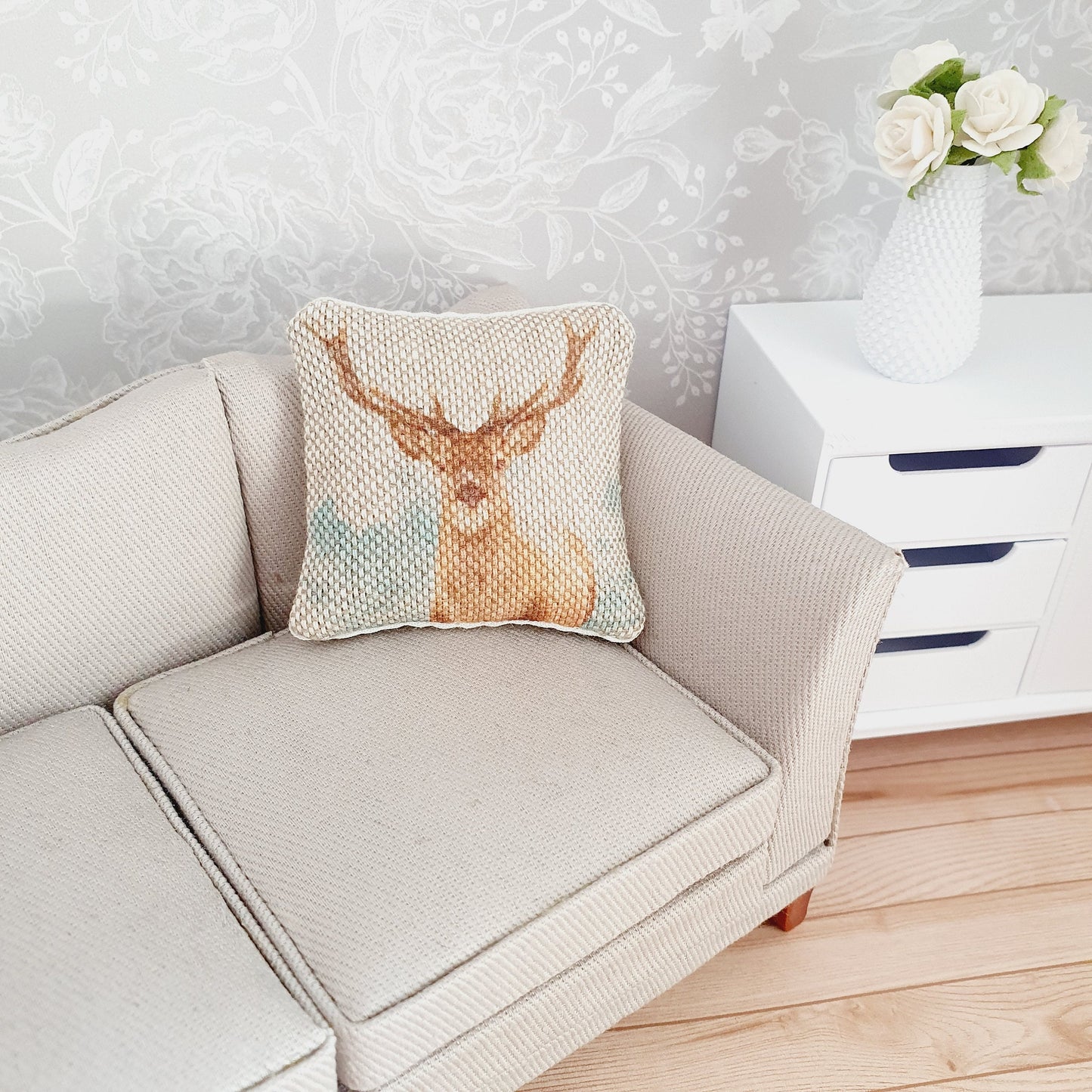 Dolls house 1x Stag cushion, Cute Stag cushion, 12th scale cushions, miniature cushion