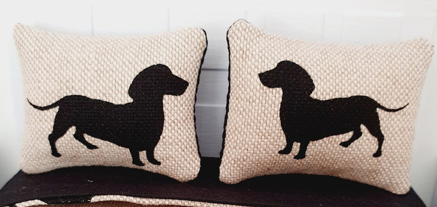 Dolls house 12th Scale 5 piece Sausage Dog Double Bedding set, miniature bed set, fun bedding