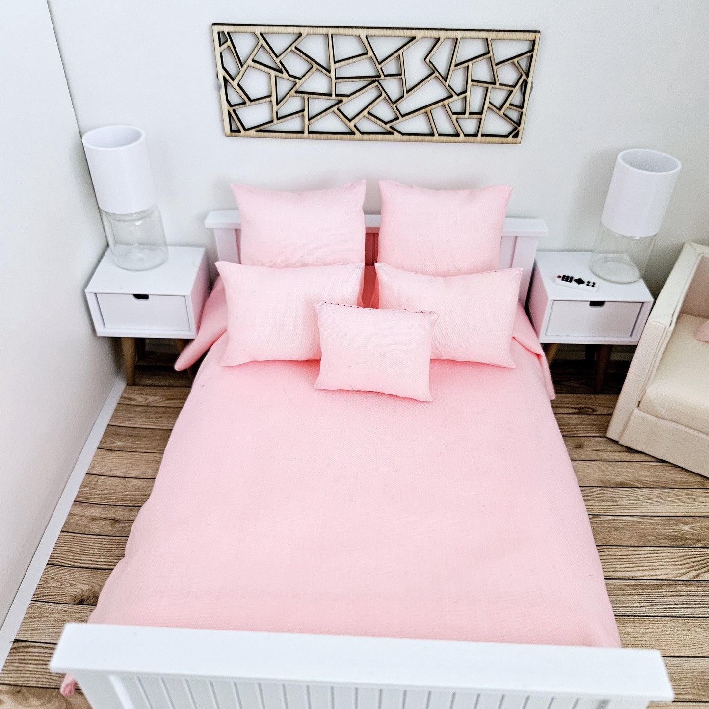 Dolls House Double bedding set, 6 piece set, Choice of Colours, 12th scale, miniature bedding
