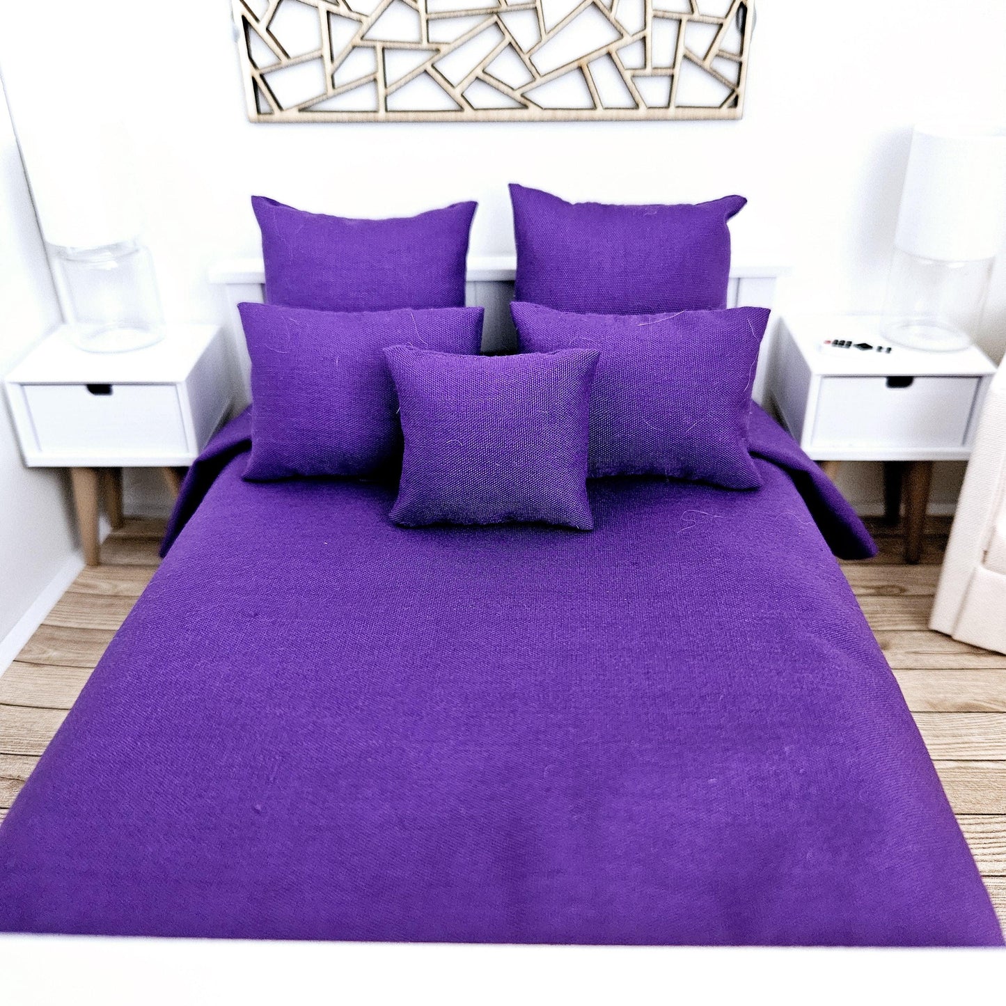 Dolls House Double bedding set, 6 piece set, Choice of Colours, 12th scale, miniature bedding