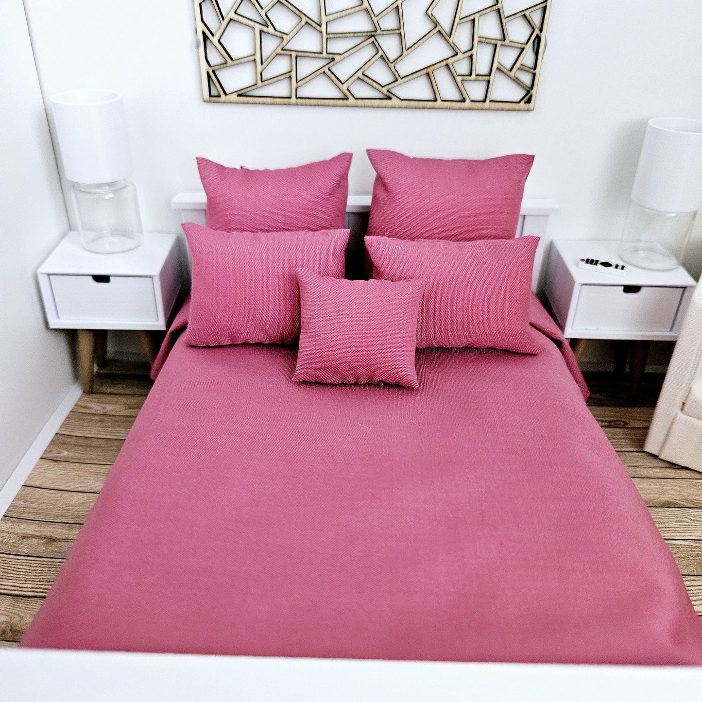 Dolls House Double bedding set, 6 piece set, Choice of Colours, 12th scale, miniature bedding