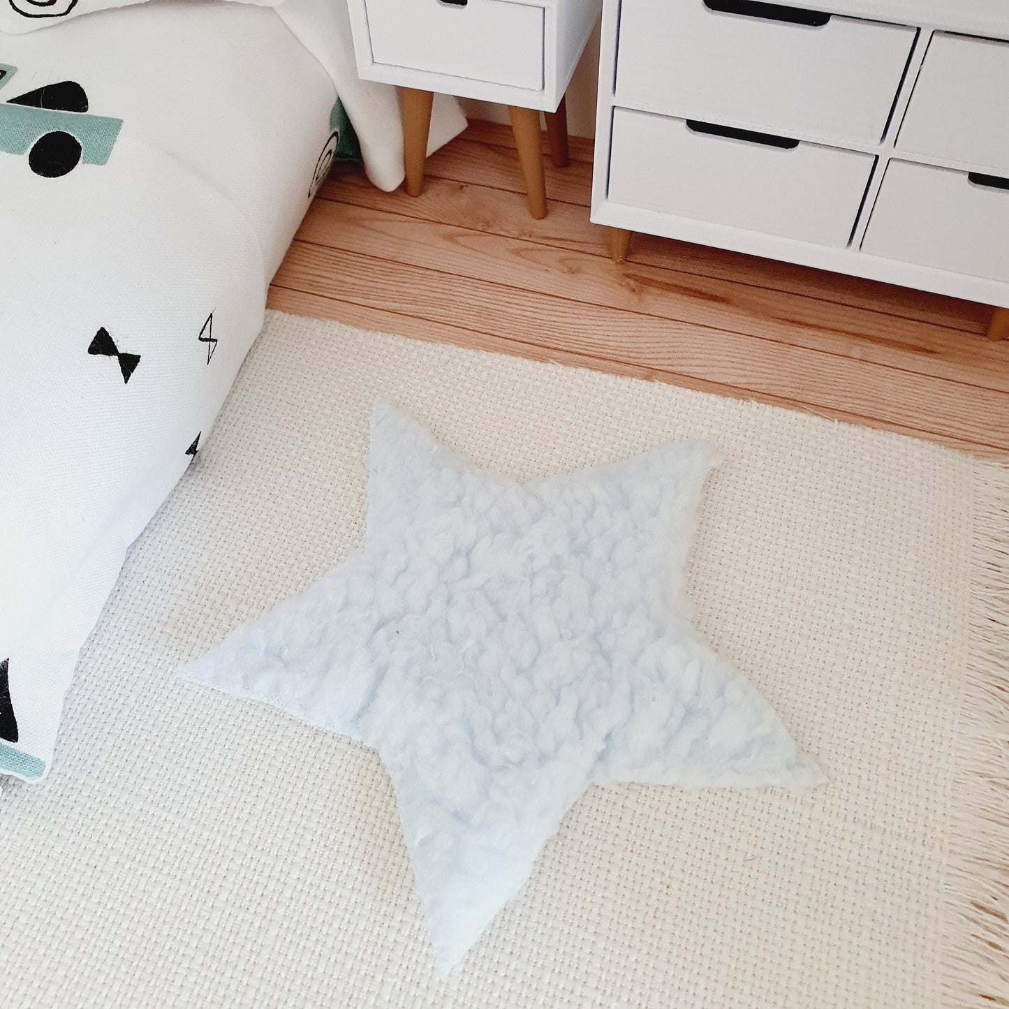 Dolls House Baby Blue Star Fur Rug | 1:12th Scale | Miniature Rug