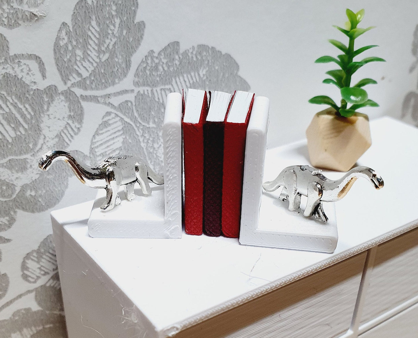 Dolls House Set of Bookends with Dinosaurs, Miniature Bookends, Books, 12th Scale