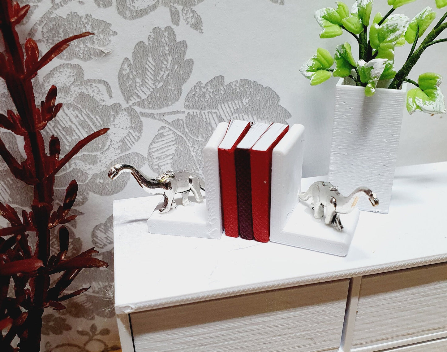 Dolls House Set of Bookends with Dinosaurs, Miniature Bookends, Books, 12th Scale