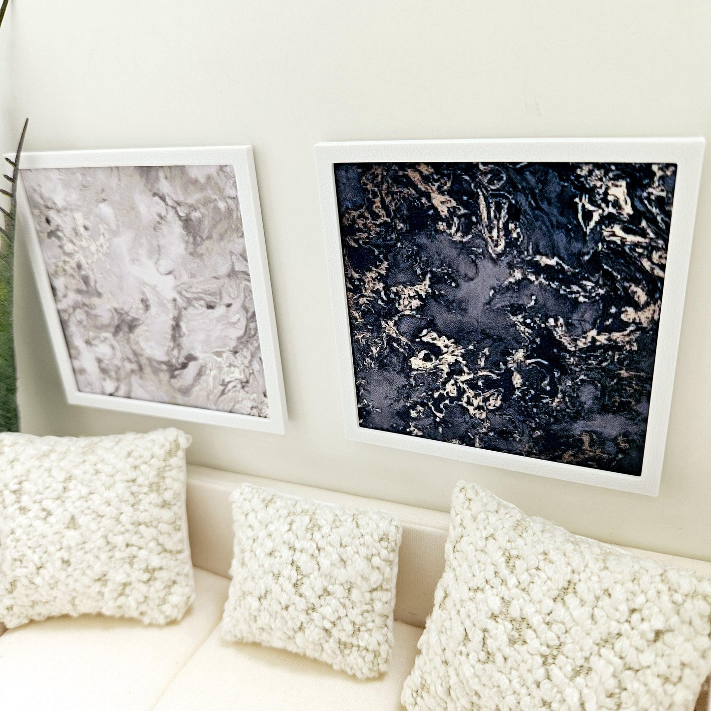 Dolls House Modern Framed Wall Art, Set of 2, Abstract Art Pictures, 12th Scale