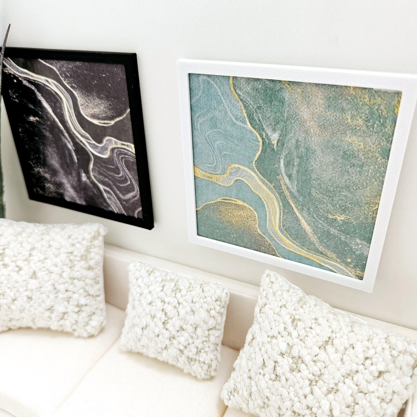 Dolls House Modern Framed Wall Art, Set of 2, Abstract art pictures, 12th scale, miniature wall picture for any room
