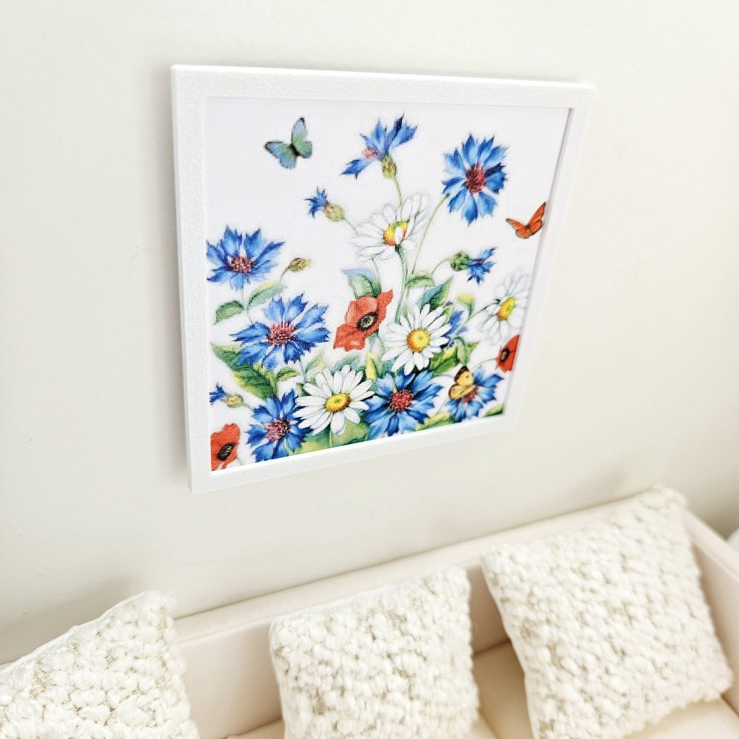 Dolls House Modern Framed Wall Art, Floral picture, 12th scale, miniature wall picture for any room