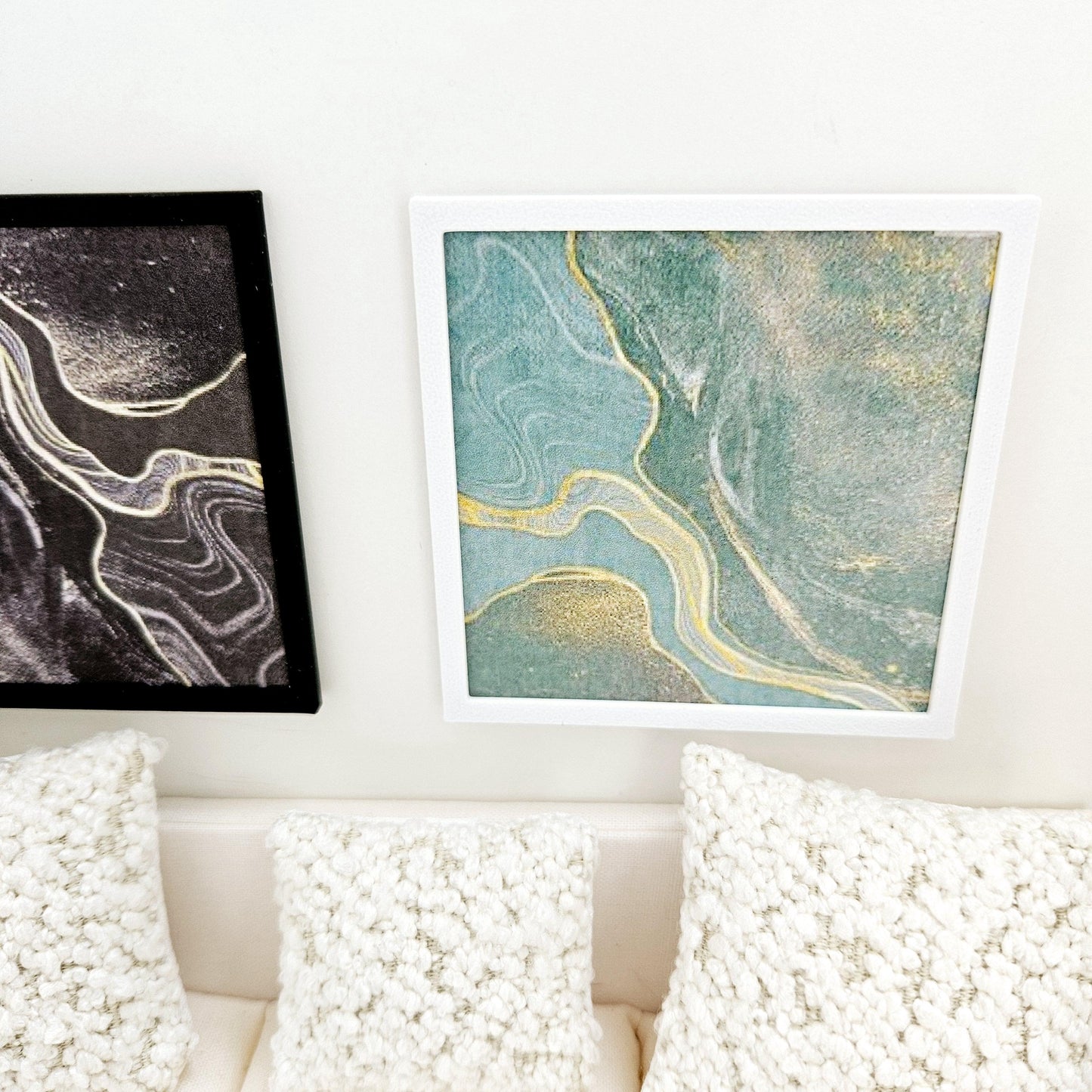 Dolls House Modern Framed Wall Art, Set of 2, Abstract art pictures, 12th scale, miniature wall picture for any room