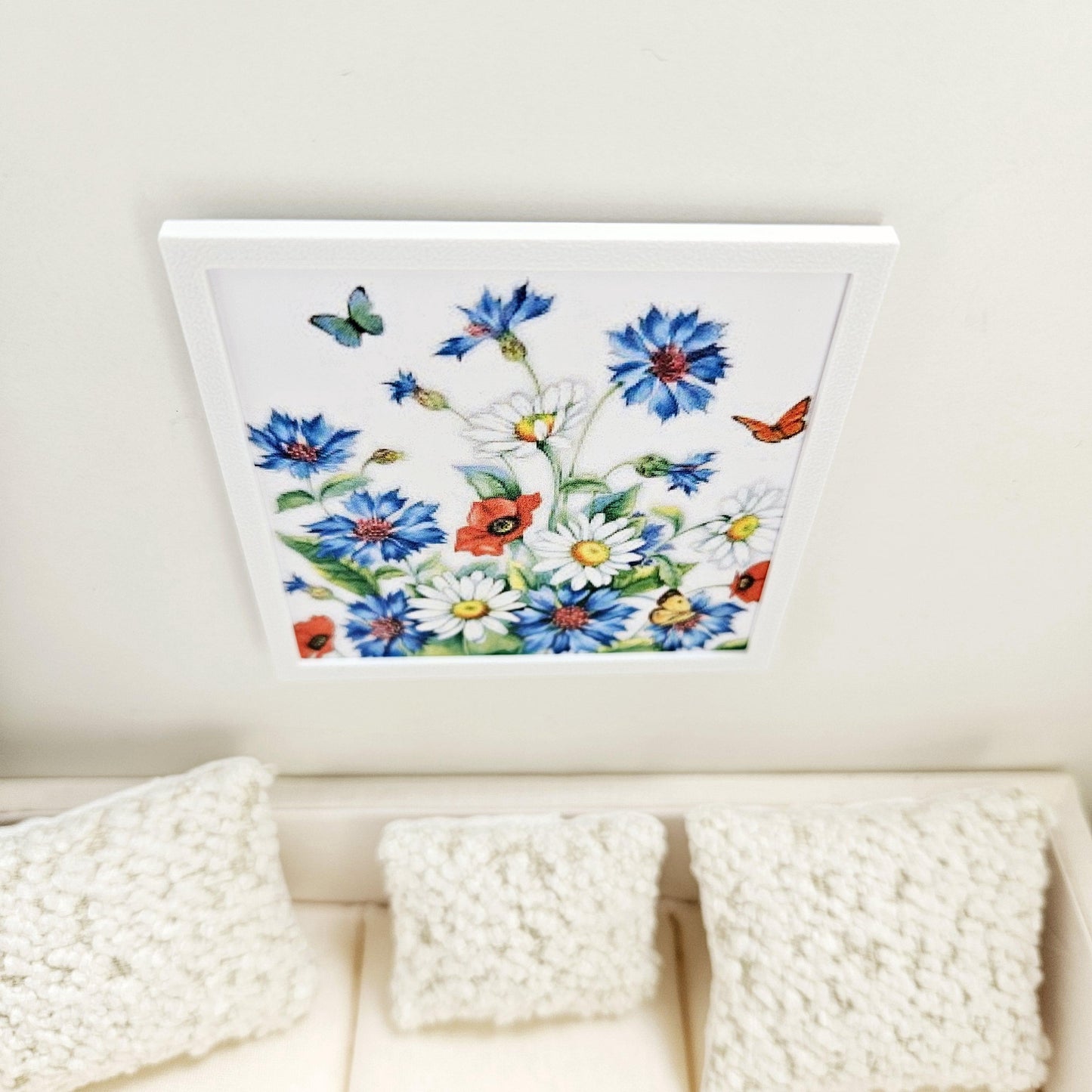 Dolls House Modern Framed Wall Art, Floral picture, 12th scale, miniature wall picture for any room