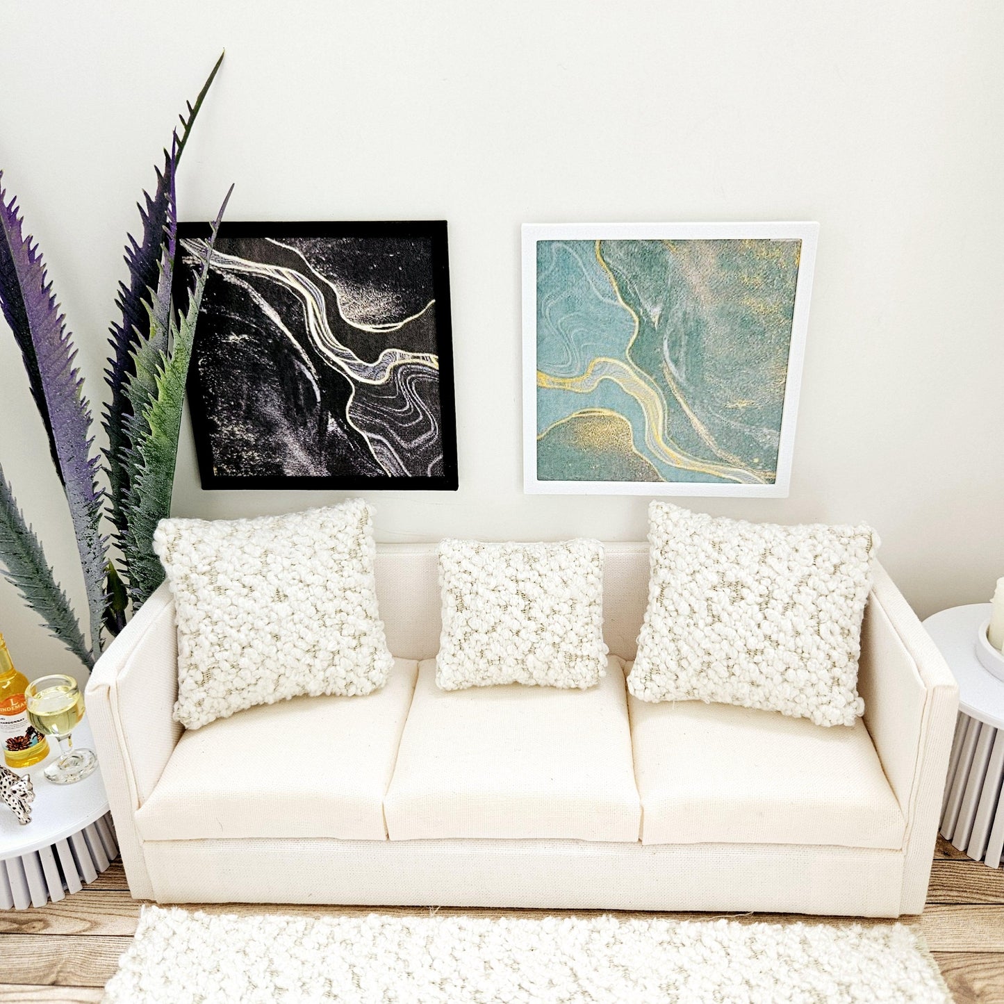 Dolls House Modern Framed Wall Art, Set of 2, Abstract art pictures, 12th scale, miniature wall picture for any room