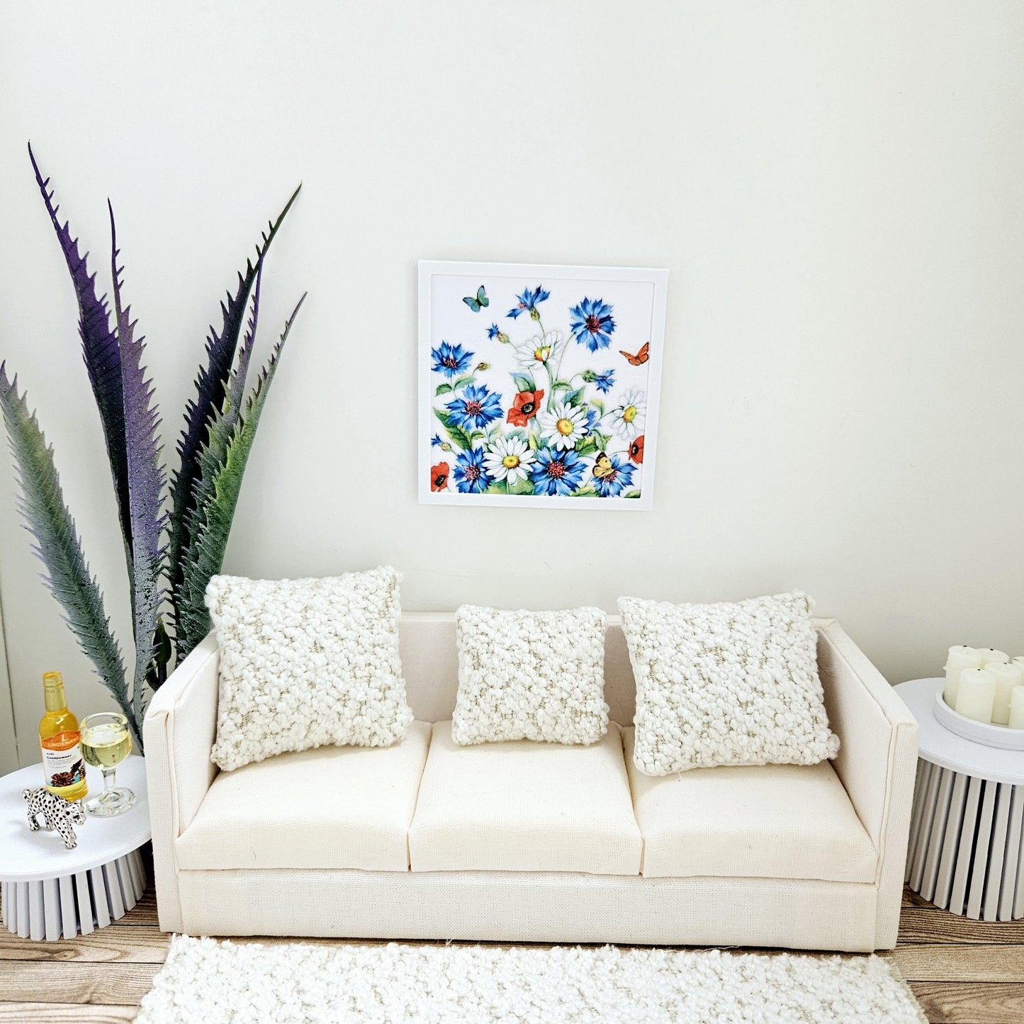 Dolls House Modern Framed Wall Art, Floral picture, 12th scale, miniature wall picture for any room