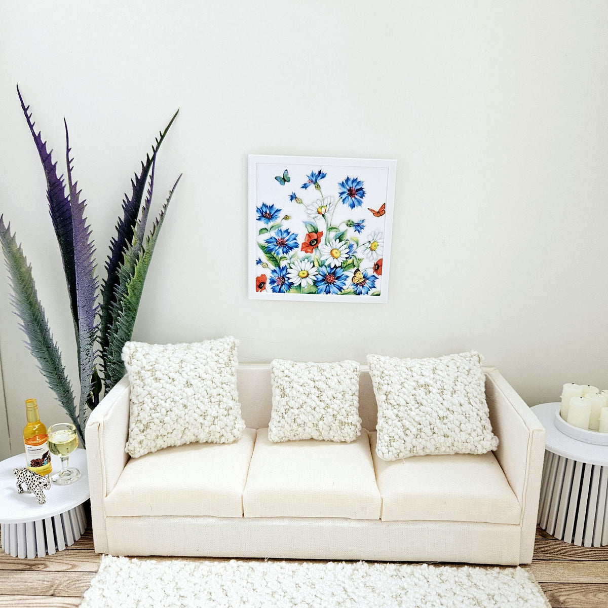 Dolls House Modern Framed Wall Art, Floral picture, 12th scale, miniature wall picture for any room