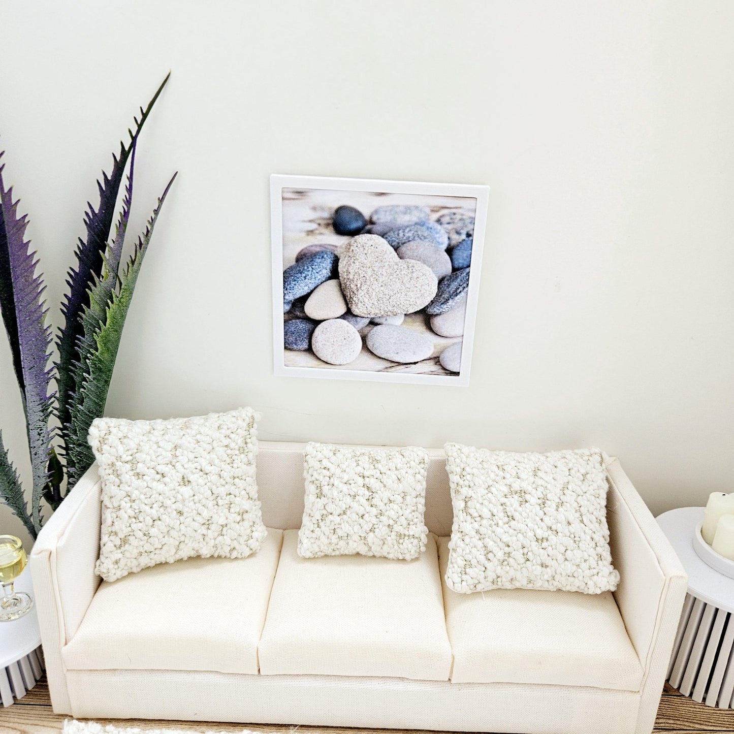 Dolls House Modern Framed Wall Art, Beach Pebbles picture, 12th scale, miniature wall picture for any room