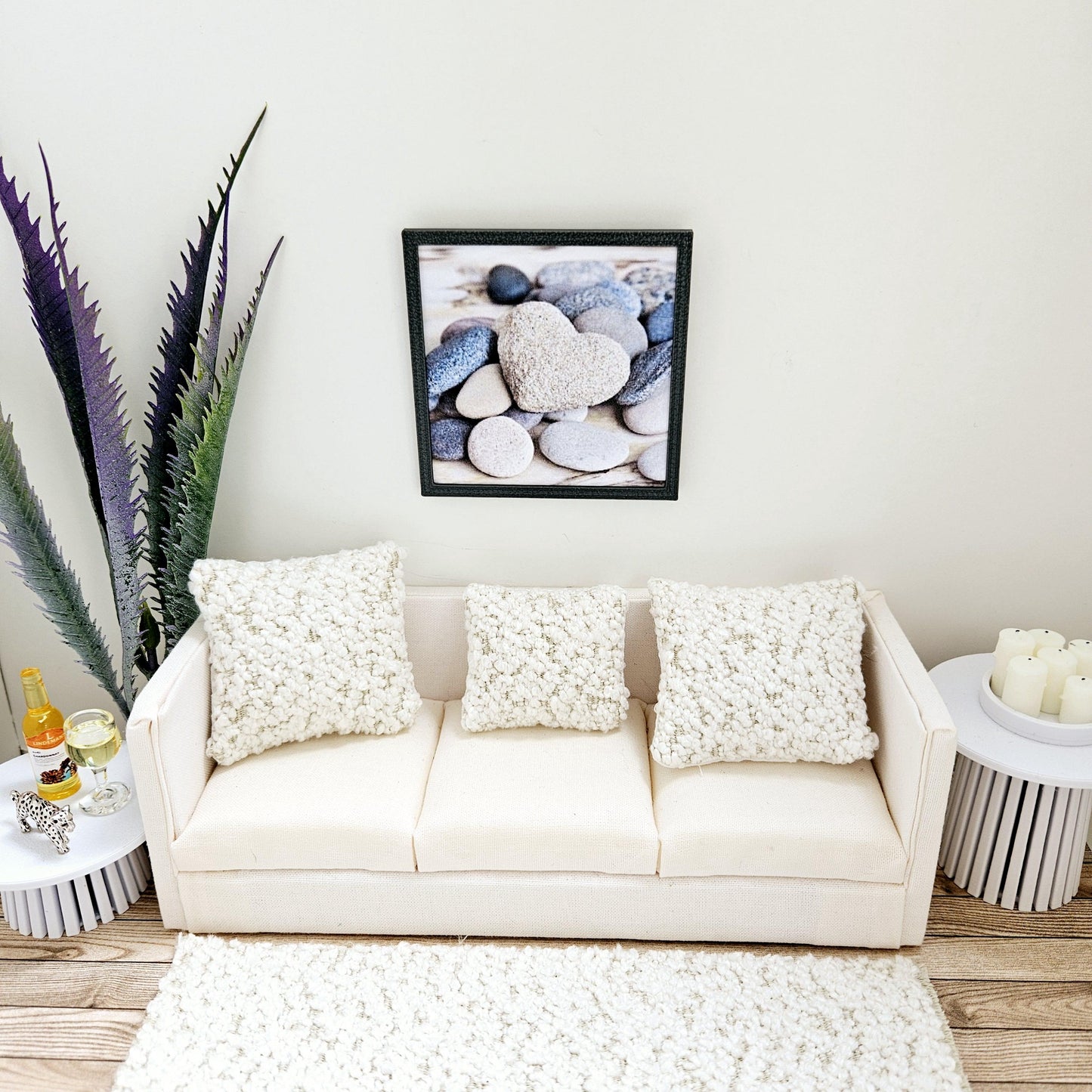 Dolls House Modern Framed Wall Art, Beach Pebbles picture, 12th scale, miniature wall picture for any room