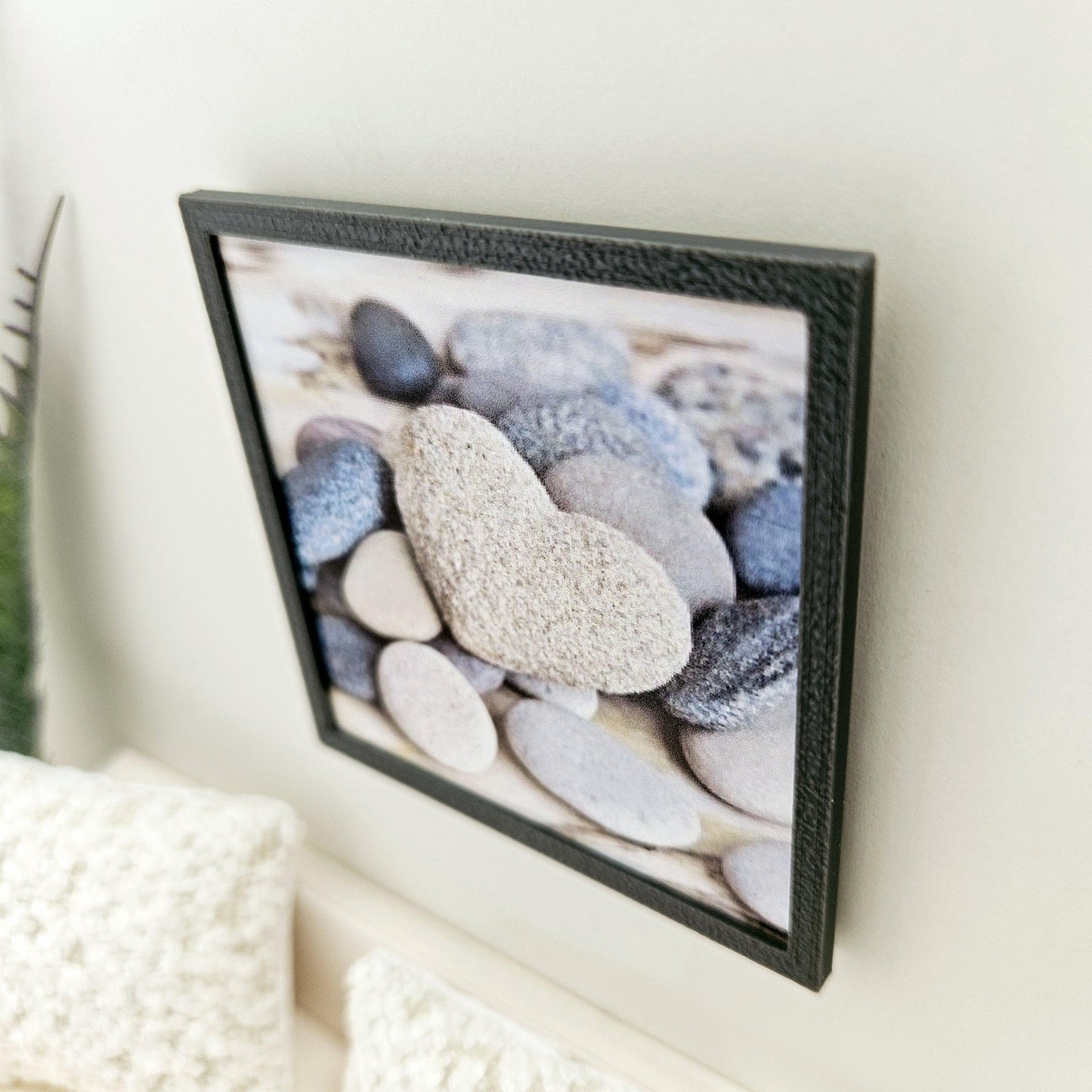Dolls House Modern Framed Wall Art, Beach Pebbles picture, 12th scale, miniature wall picture for any room