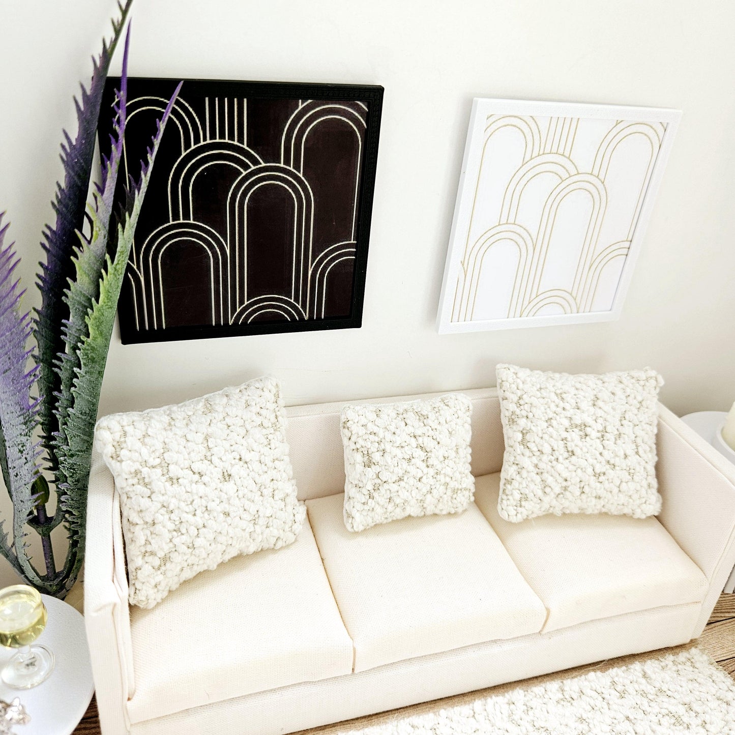 Dolls House Modern Framed Wall Art, Set of 2, Abstract art pictures, 12th scale, miniature wall picture for any room