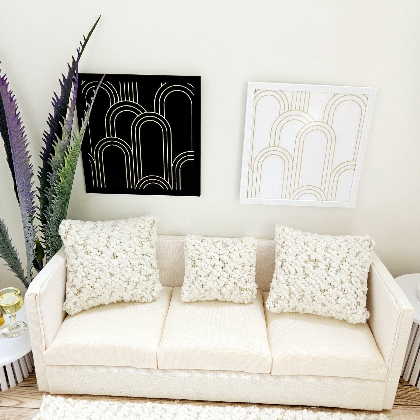 Dolls House Modern Framed Wall Art, Set of 2, Abstract art pictures, 12th scale, miniature wall picture for any room