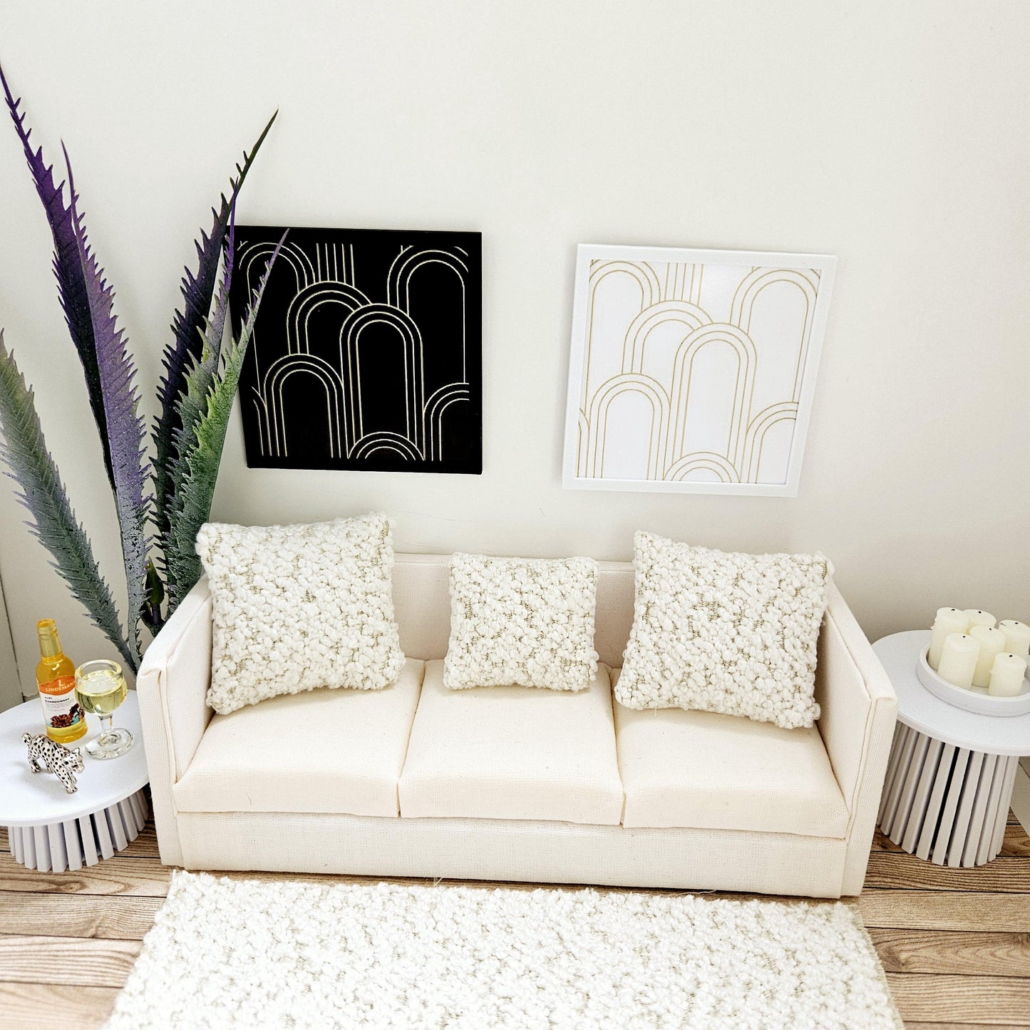 Dolls House Modern Framed Wall Art, Set of 2, Abstract art pictures, 12th scale, miniature wall picture for any room