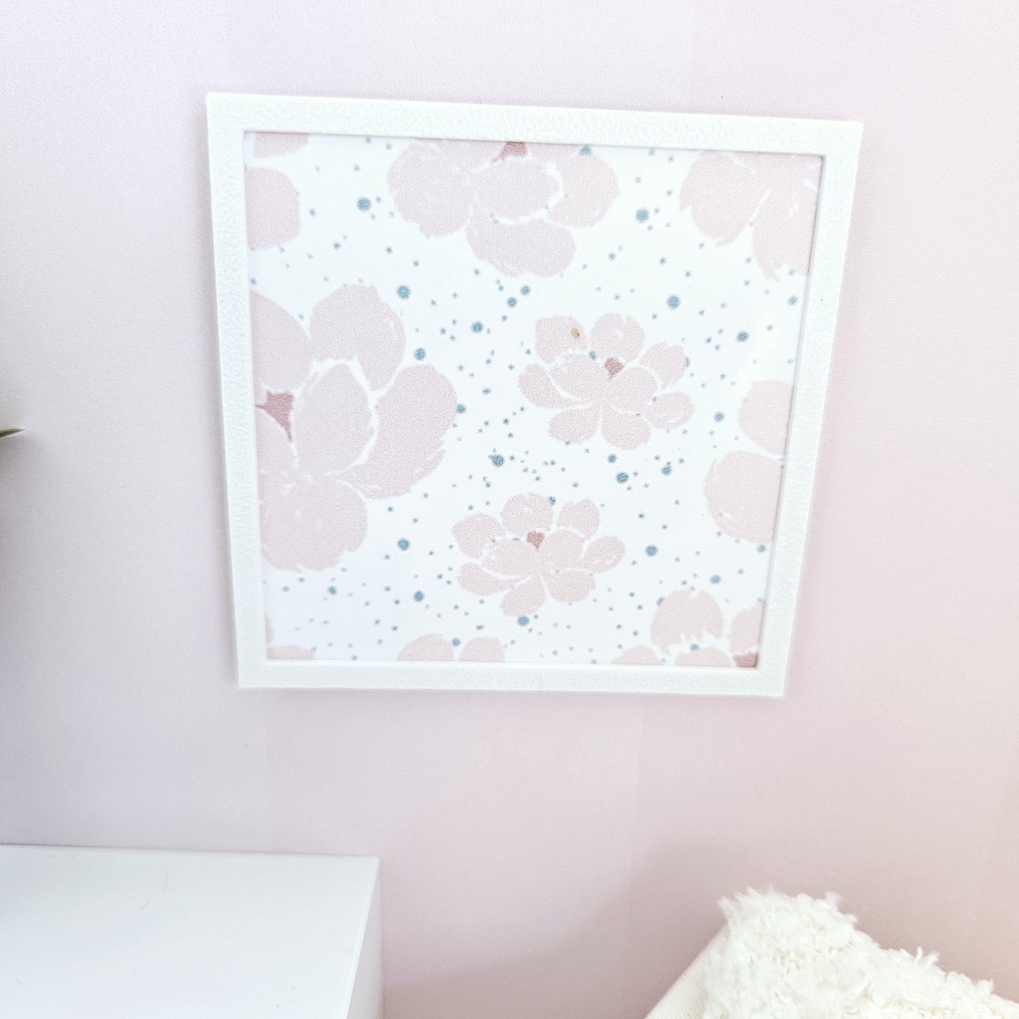 Dolls House Modern Framed Wall Art, Pink Flower picture, 12th scale, miniature wall picture for any room
