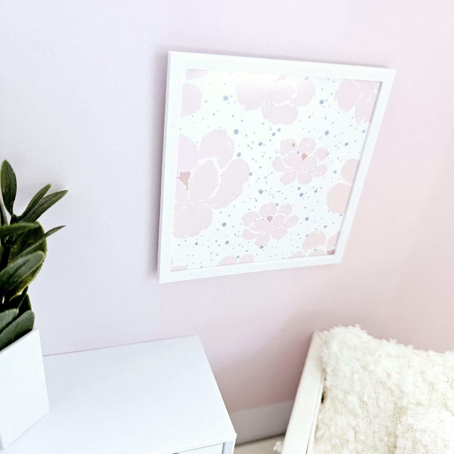 Dolls House Modern Framed Wall Art, Pink Flower picture, 12th scale, miniature wall picture for any room