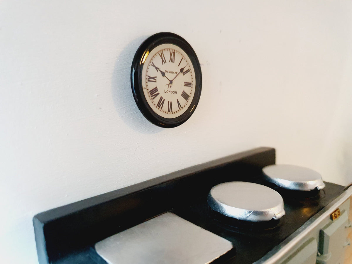 Dolls House Modern Clock, Newgate Clock, Miniature Clock, Black 12th Scale Clock