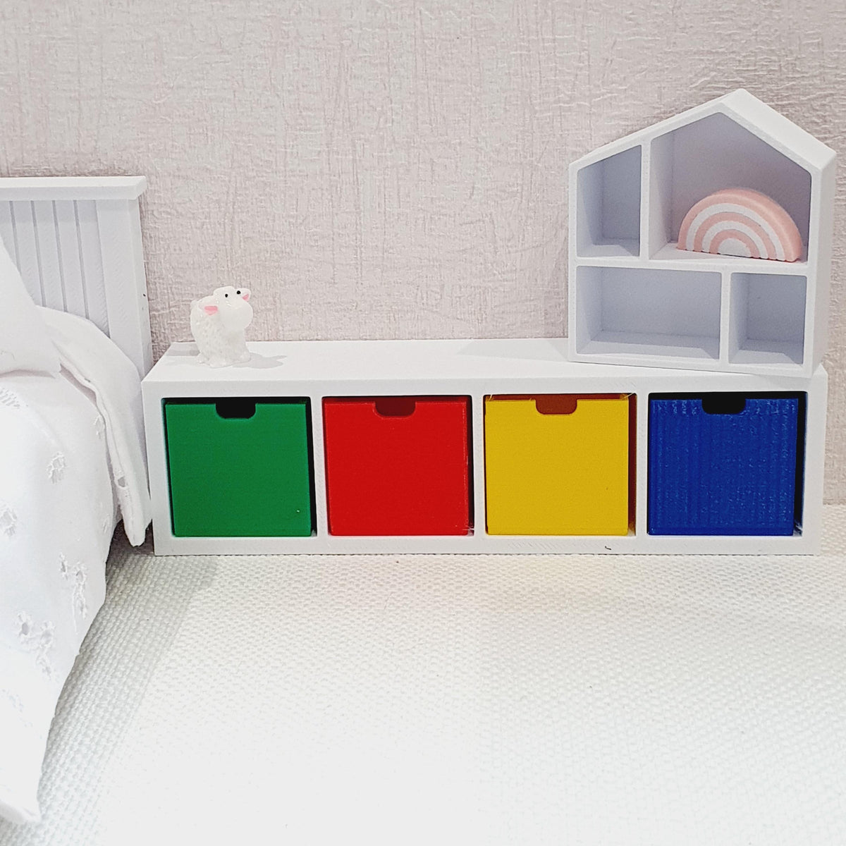 Dolls House Cube Storage Unit | 4 Compartments with Boxes | 1:12 Scale