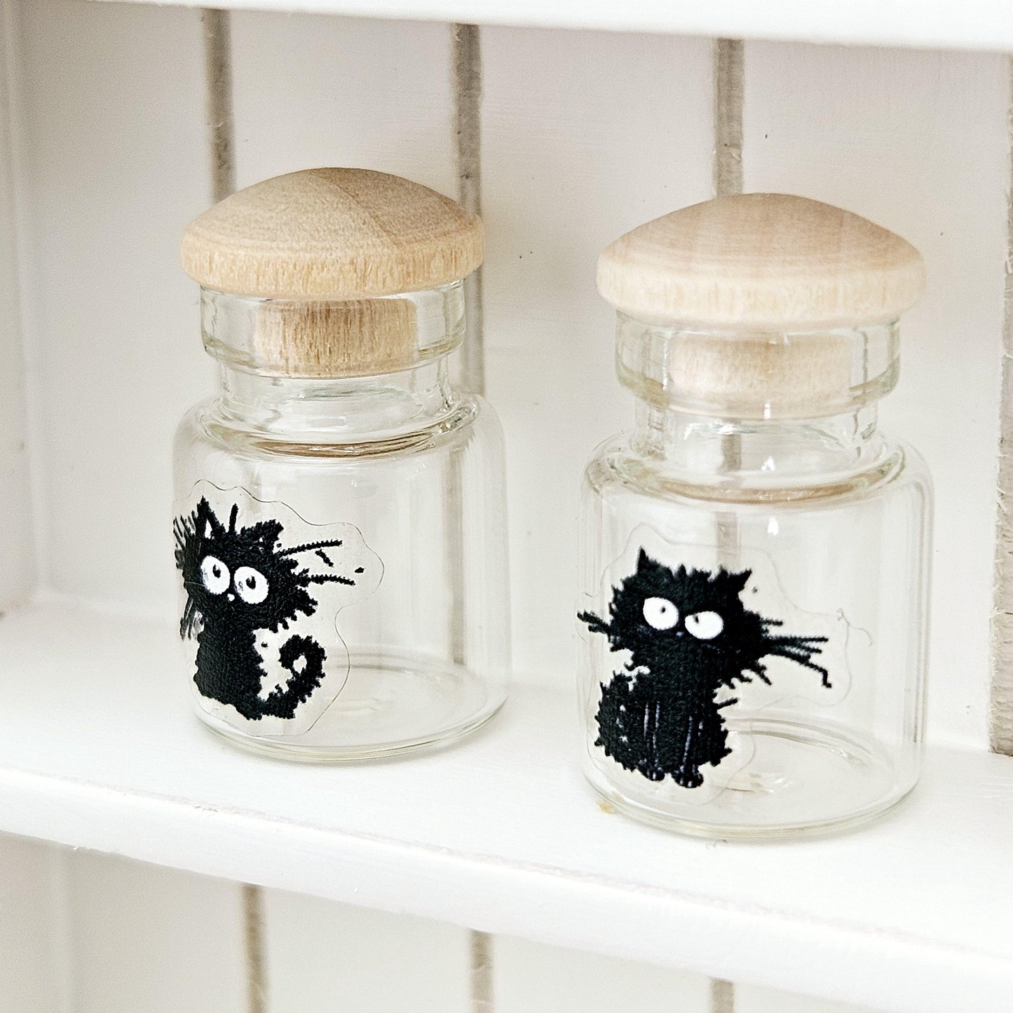 Dolls House Black Cat Jars, Set of 2, jars with lids, 12th scale, miniature jar/ vase