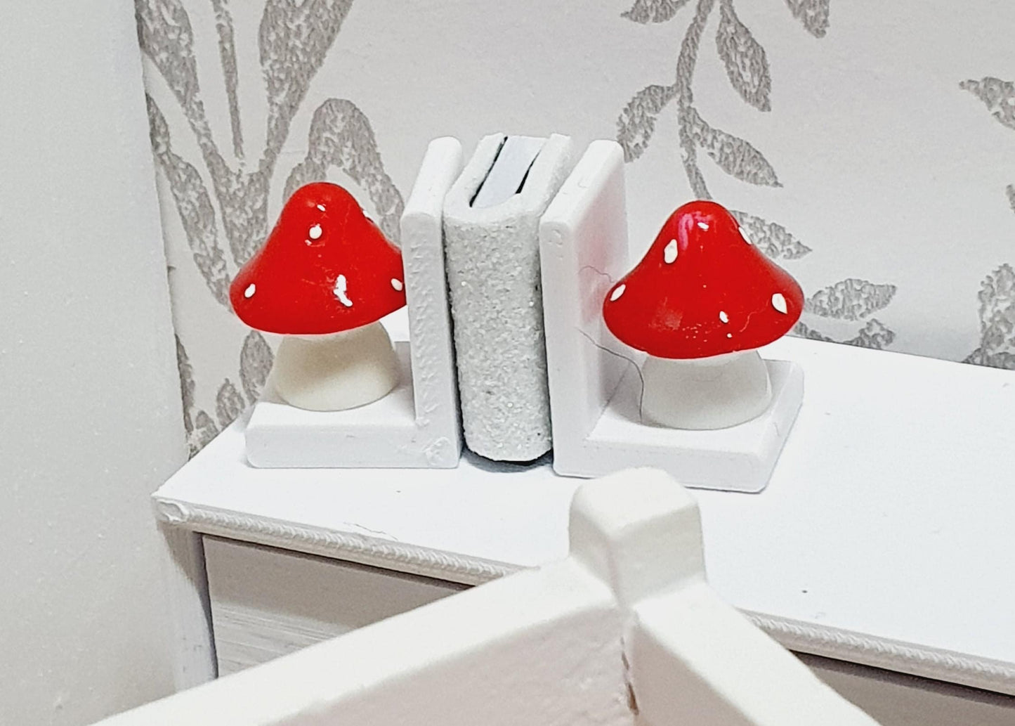 Dolls House Cute Set of Bookends with Red Mushrooms, Miniature Bookends, Books, 12th Scale