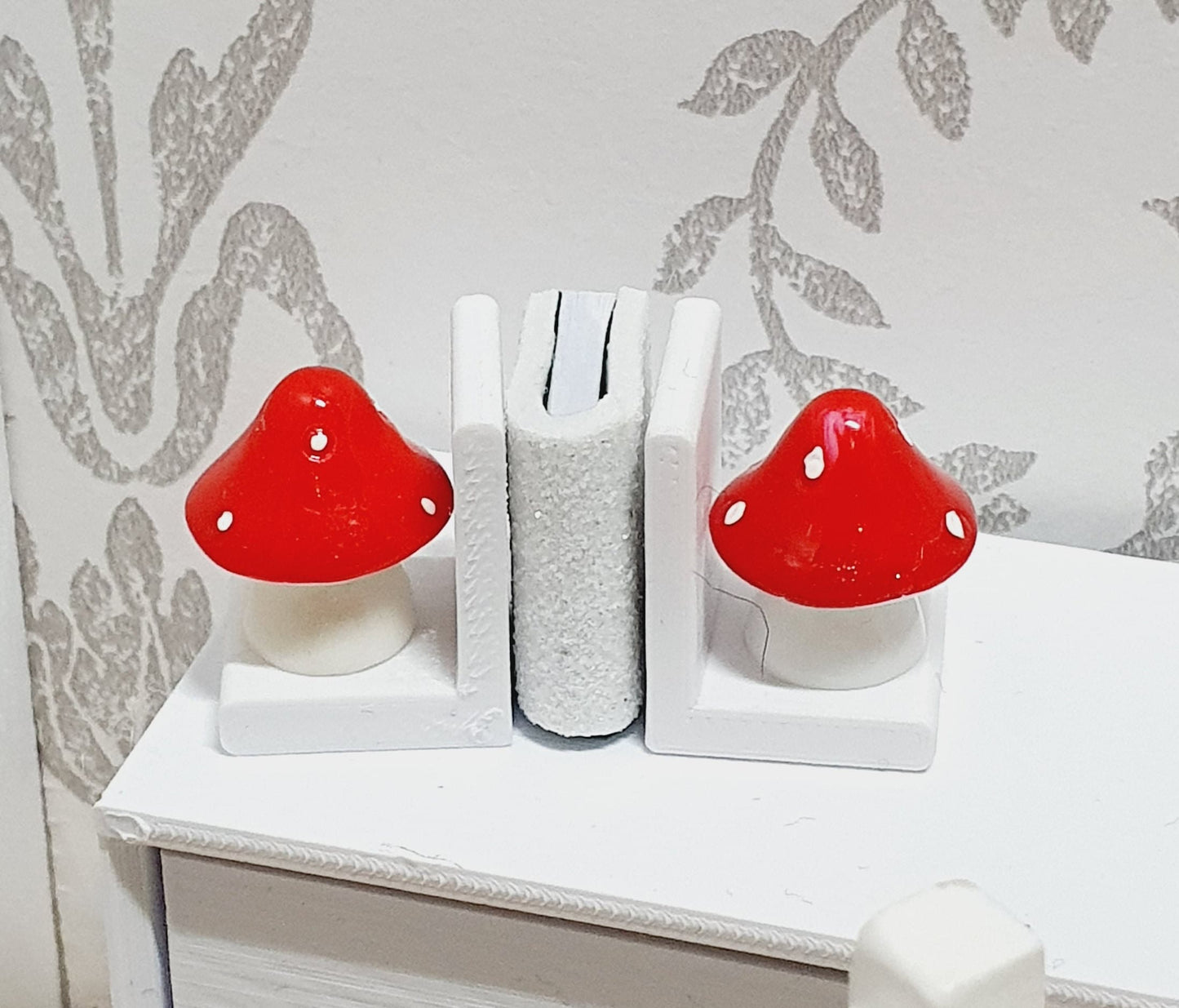 Dolls House Cute Set of Bookends with Red Mushrooms, Miniature Bookends, Books, 12th Scale