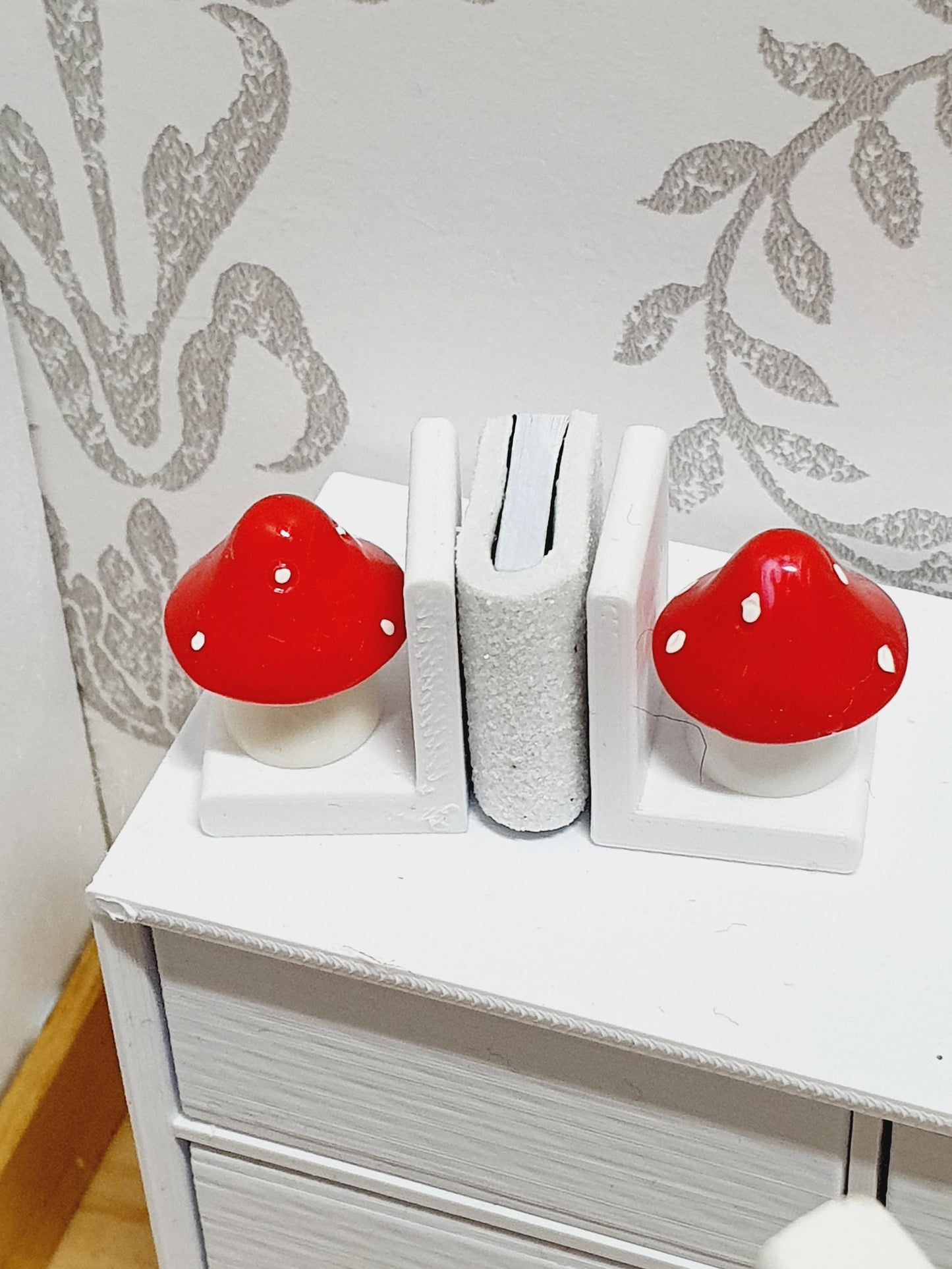 Dolls House Cute Set of Bookends with Red Mushrooms, Miniature Bookends, Books, 12th Scale