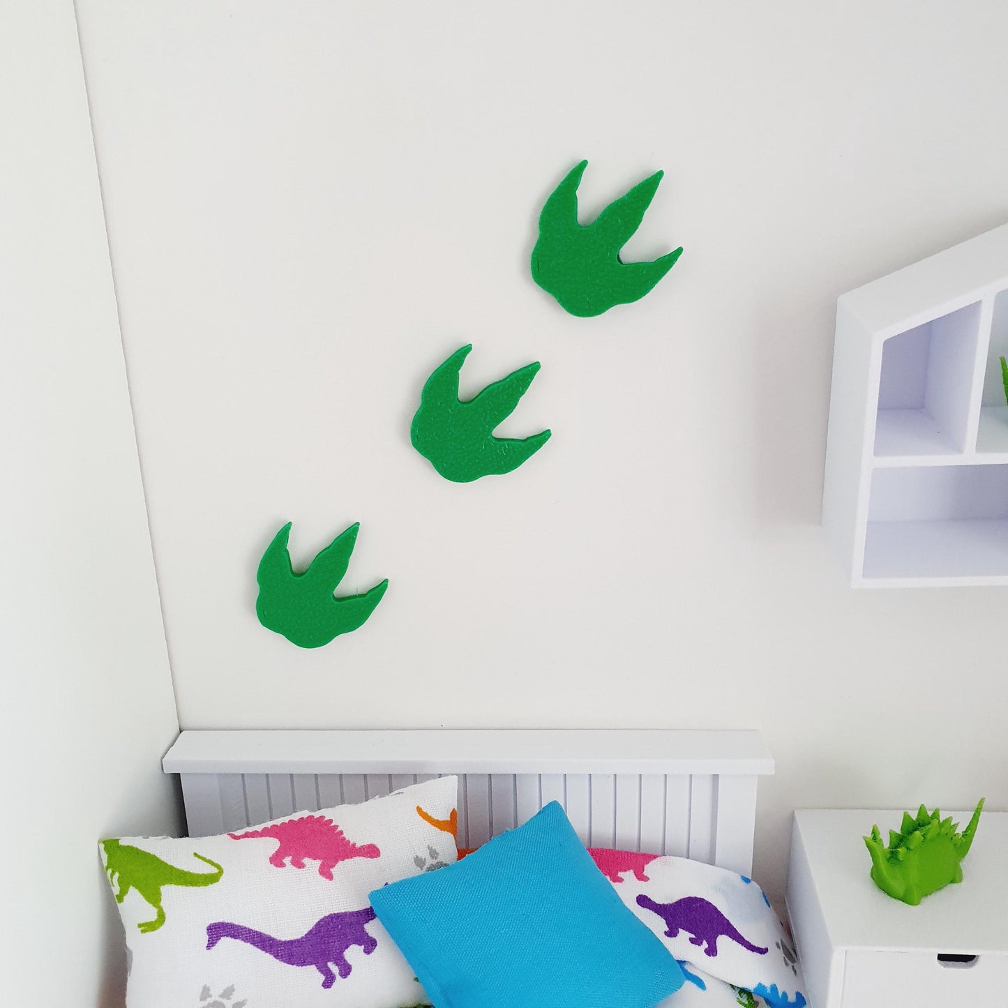 Dolls House Set of 3 Dinosaurs or Dinosaur footprints, 1:12th Scale, Miniature wall art, choice of colours