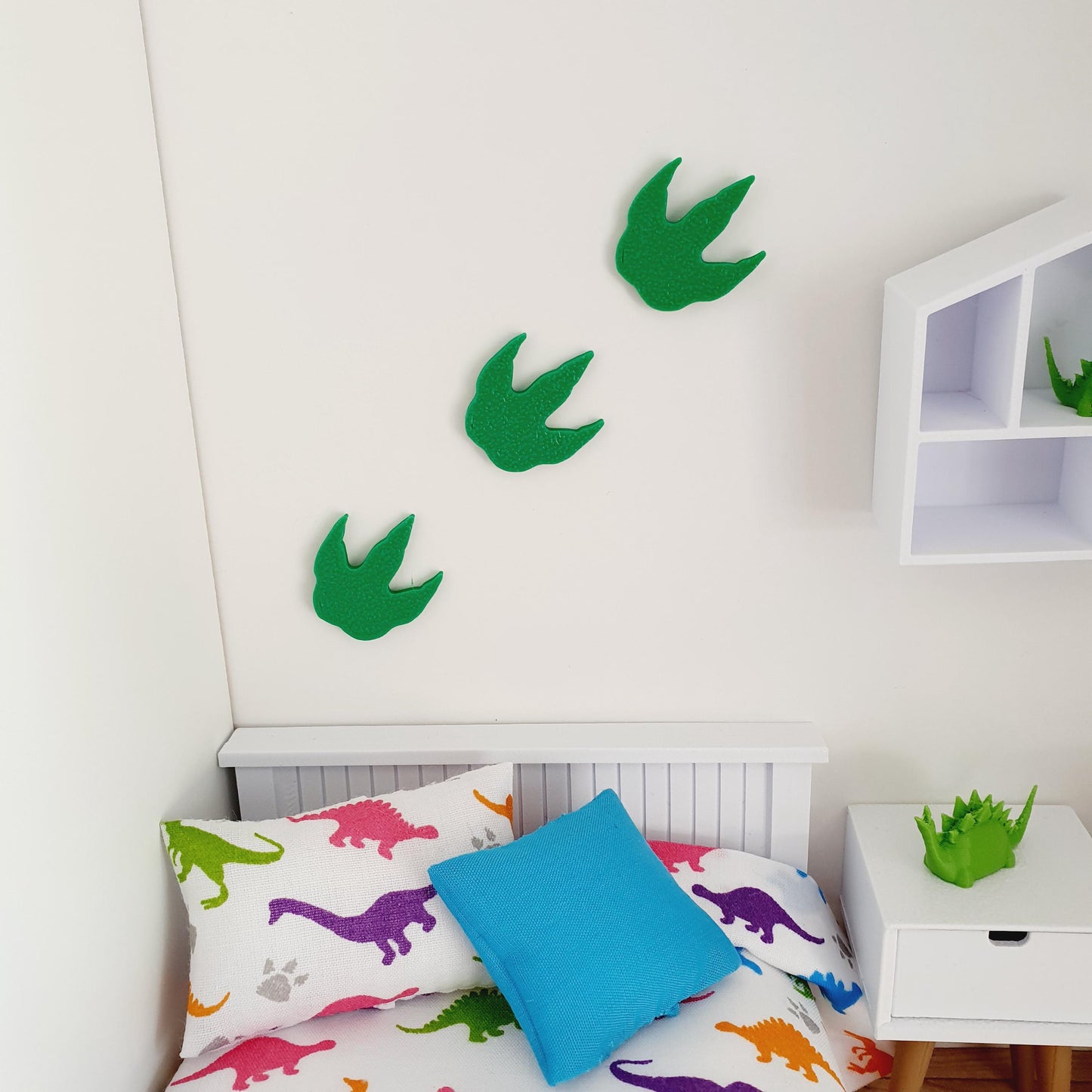 Dolls House Set of 3 Dinosaurs or Dinosaur footprints, 1:12th Scale, Miniature wall art, choice of colours