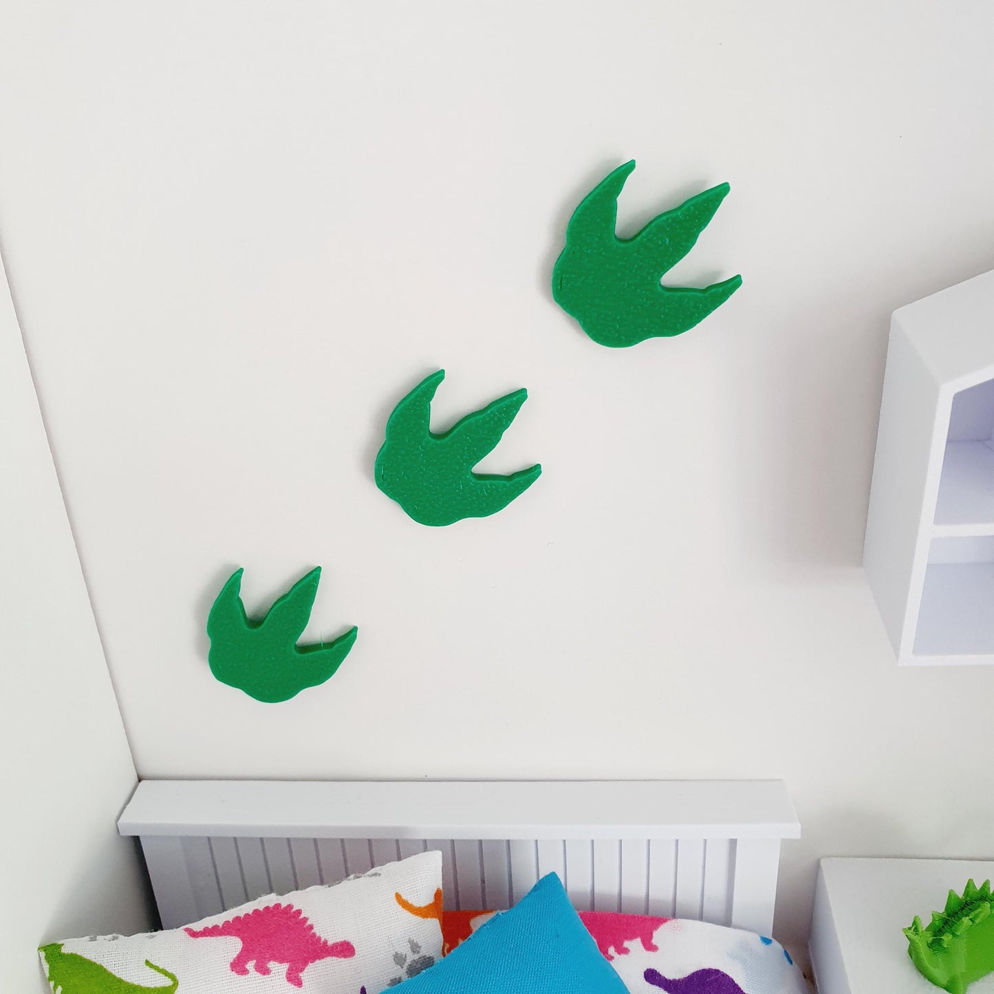 Dolls House Set of 3 Dinosaurs or Dinosaur footprints, 1:12th Scale, Miniature wall art, choice of colours