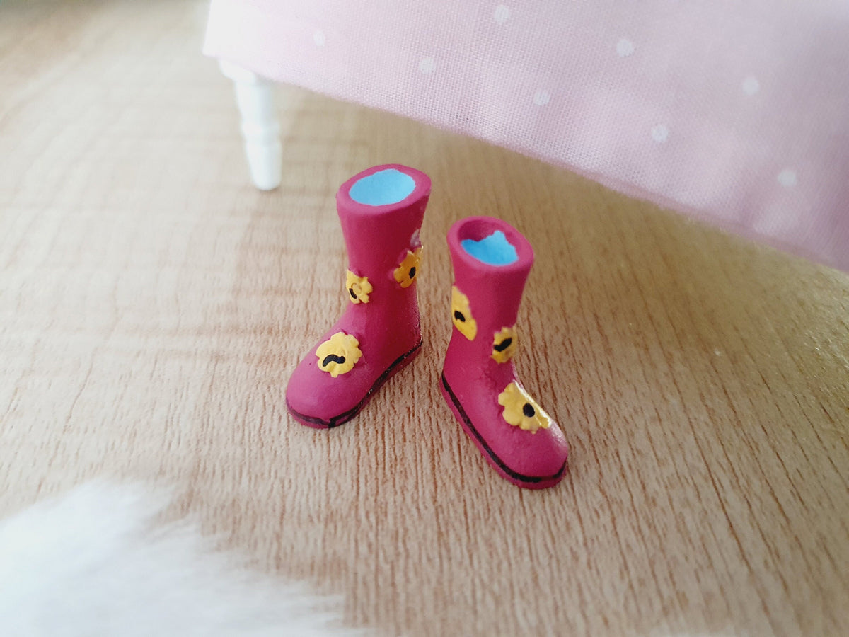 Dolls House Girl’s Flower Wellies | Miniature Garden Boots | 1:12 Scale