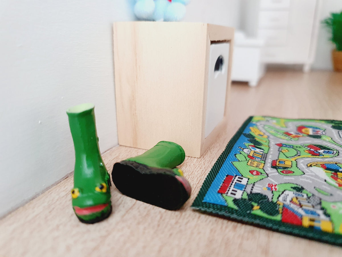 Dolls House Frog Wellies Boy's Green Garden Boots